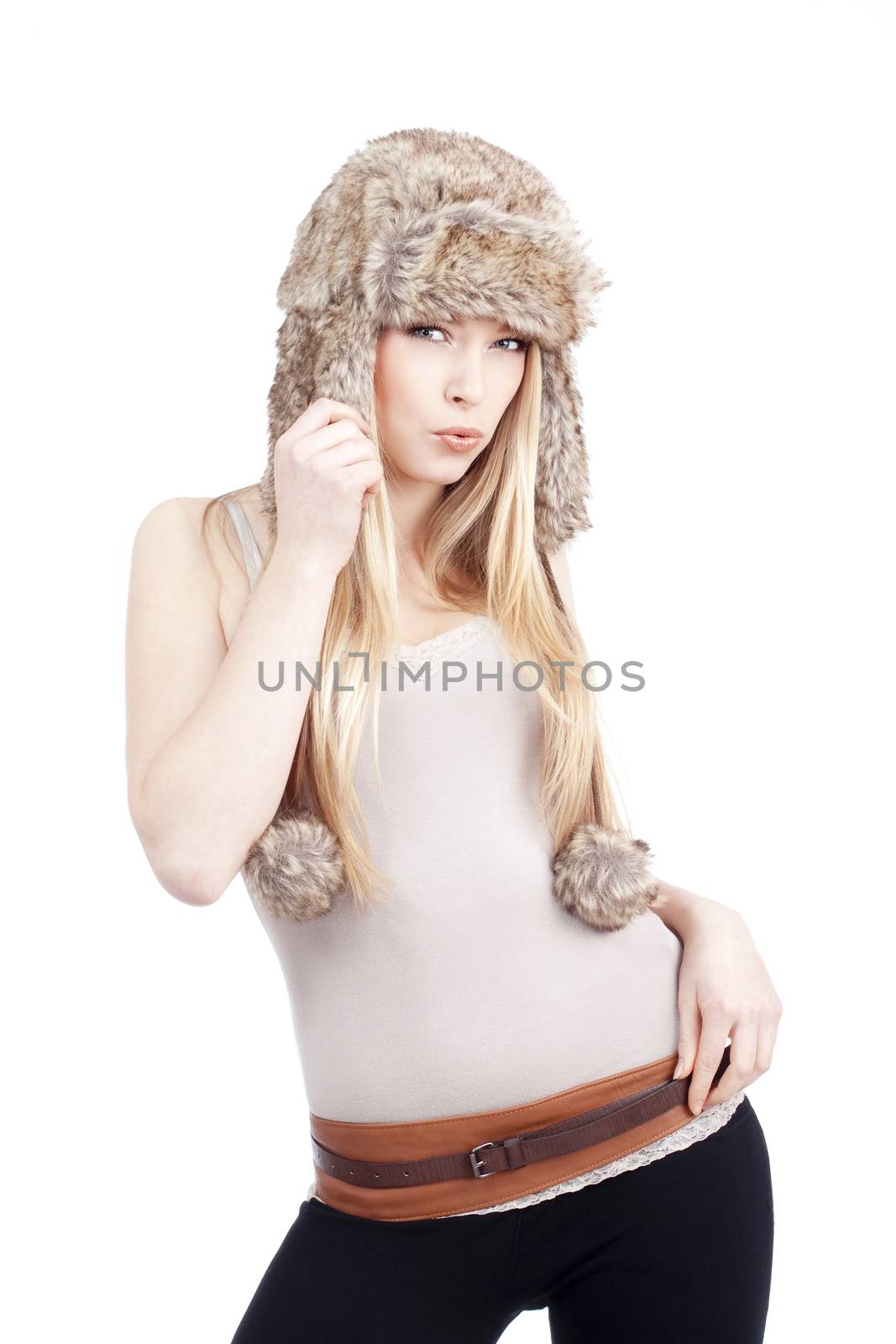 young woman in fur hat by courtyardpix