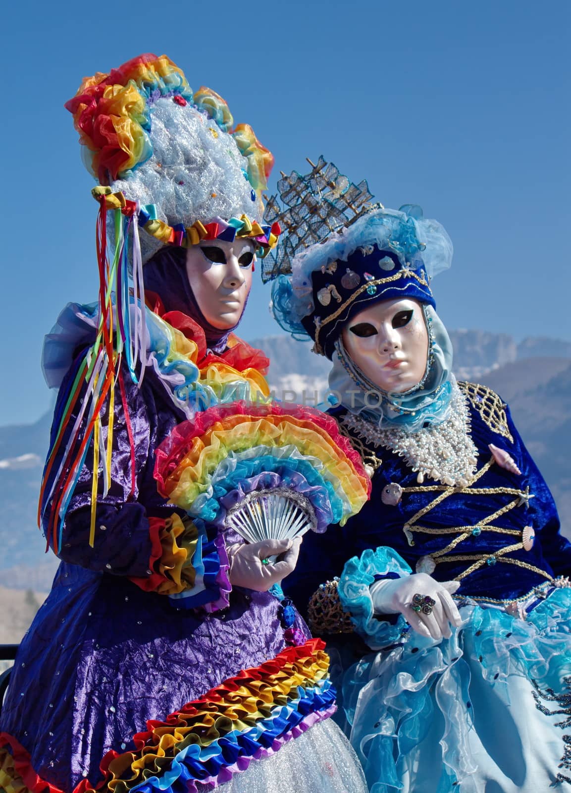 ANNECY, FRANCE, MAR 16 : Two females portrait at the carnival in Annecy, France, on March 16 2014.