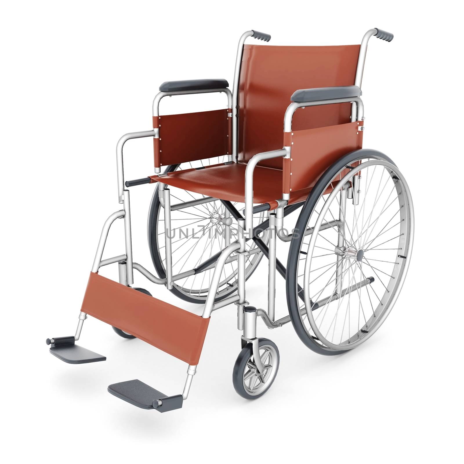 Modern wheelchair on white isolated background