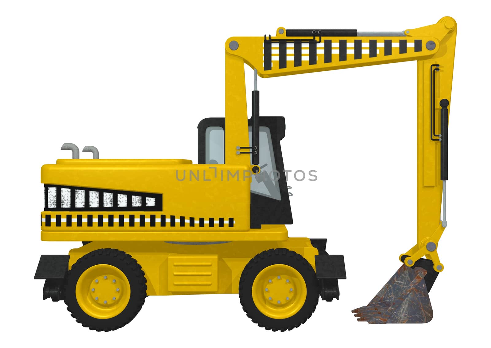 3D digital render of a wheel excavator isolated on white background