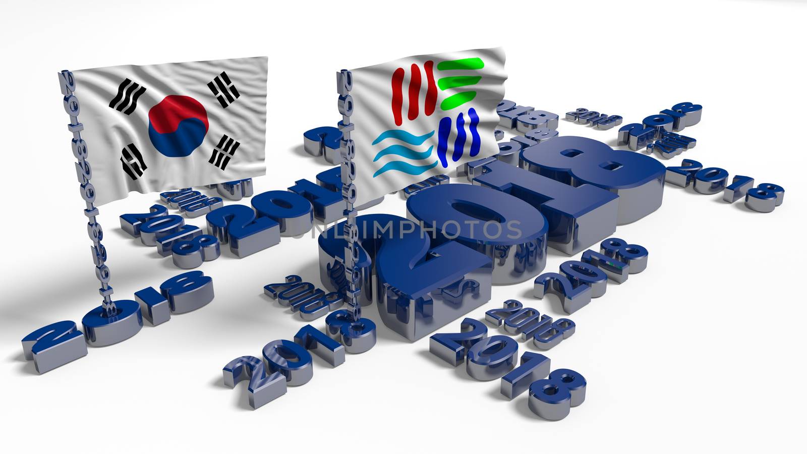2018 Korean and Pyeongchang Flags with a White Background