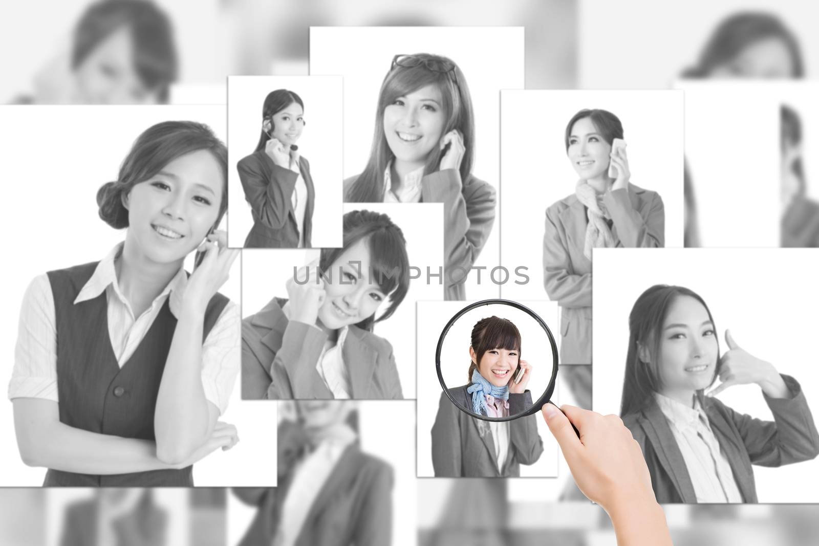 Concept of human resources, choose the right person from the people screen wall.