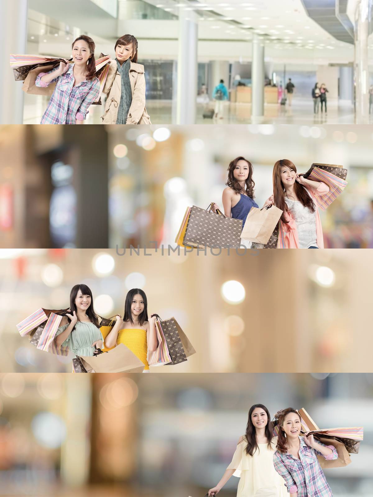 Asian woman shopping, collection from 7 different people, good for web advertisement or the bar.