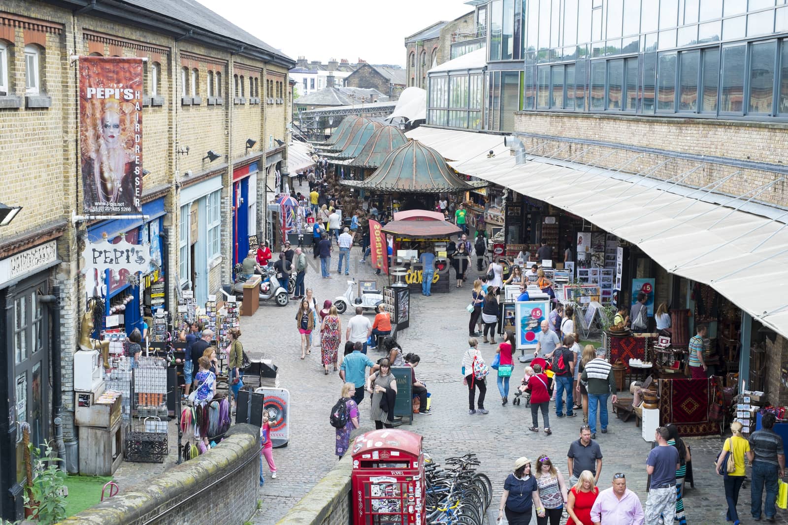 LONDON, UK - JUNE 01: High angle shot of the Stables Market, which are part of Camden Town. June 01, 2014 in London.