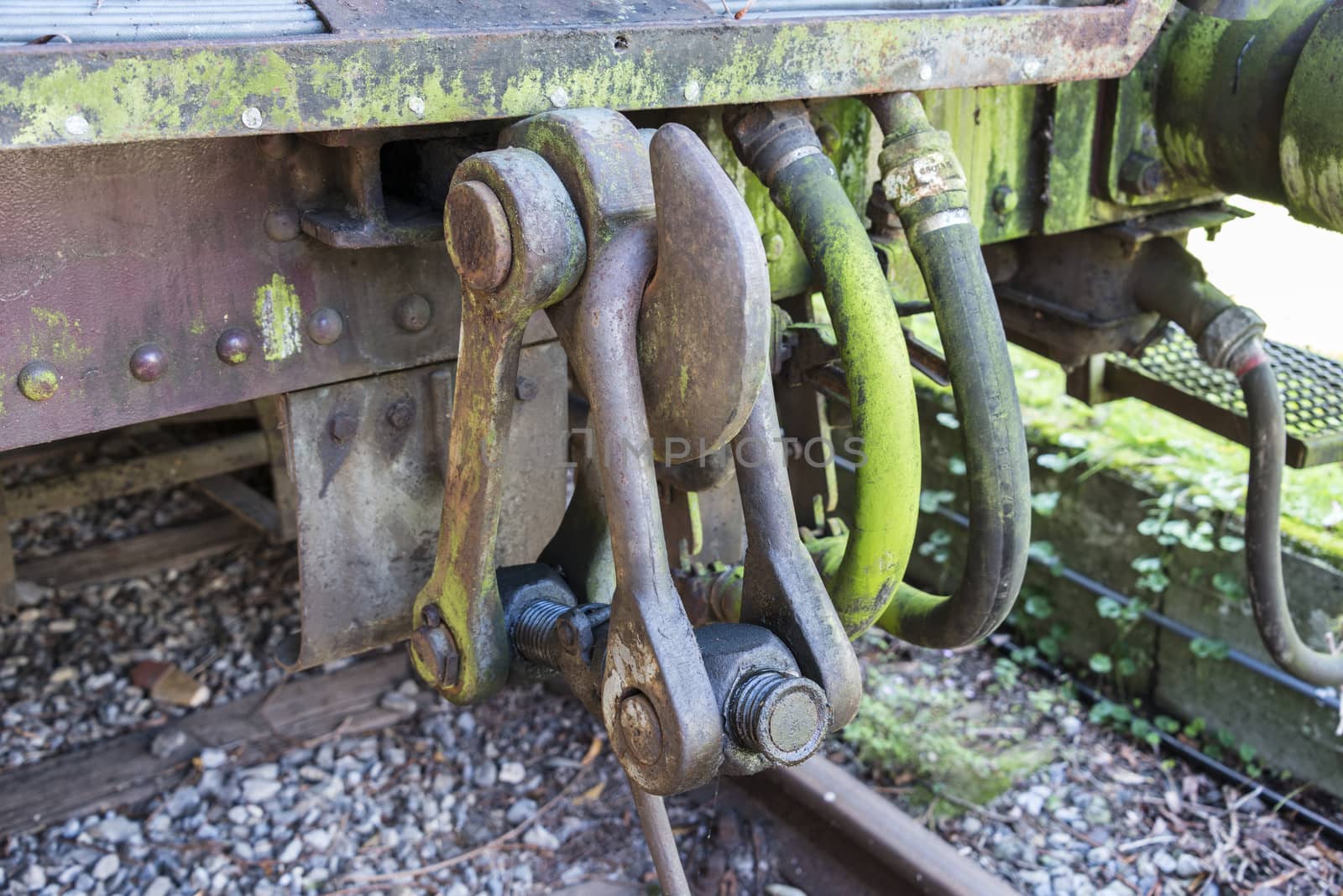 old rusted train buffer and connection at trainstation hombourg in belgium