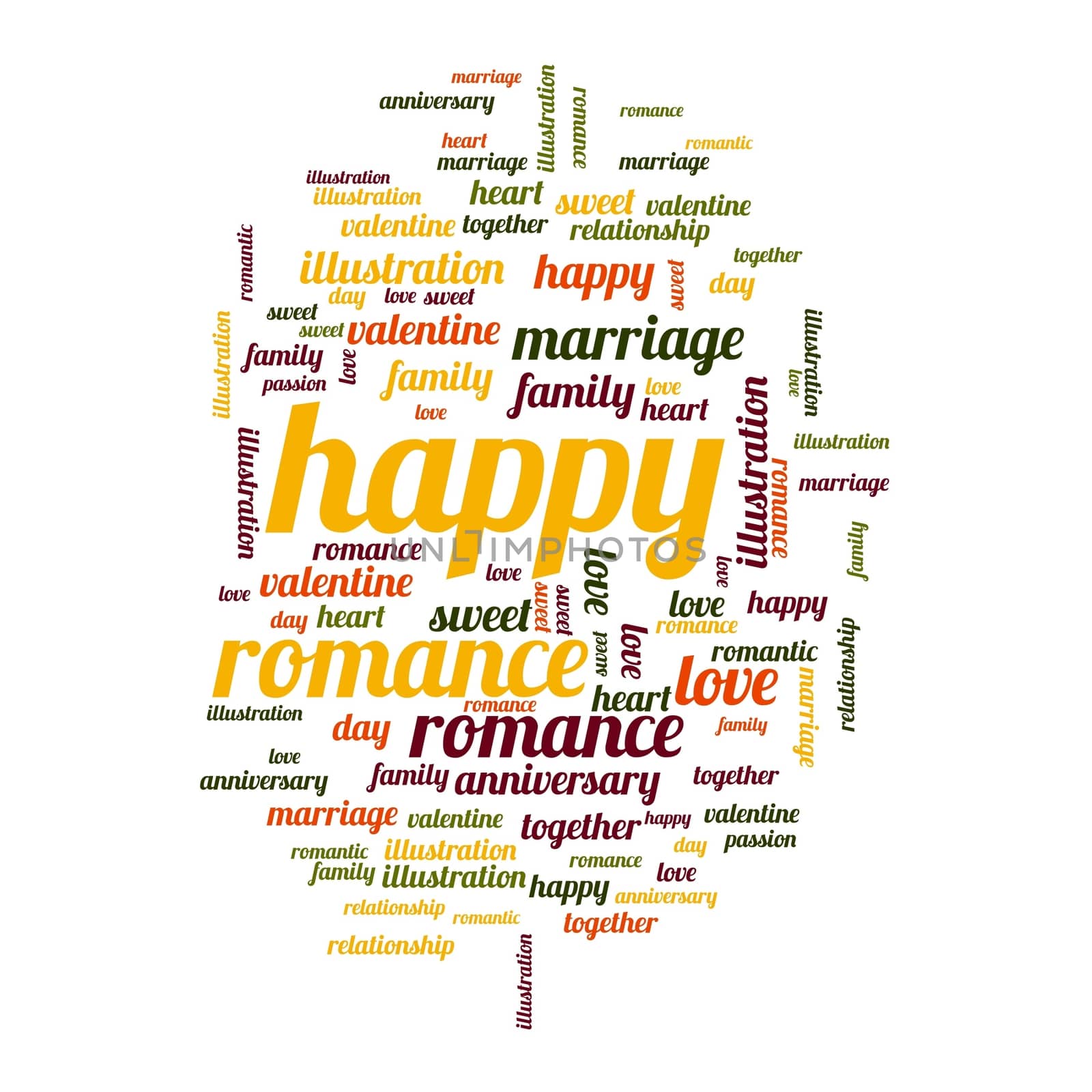 Happy word and tag cloud on white background.