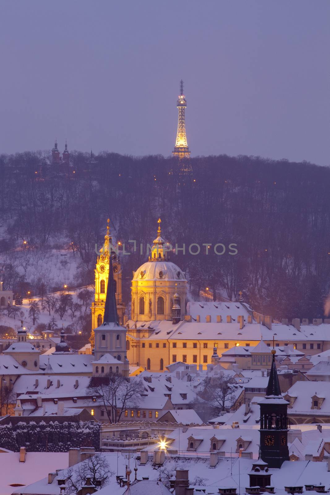 czech republic, prague - st. nicolaus church at mala strana in winter