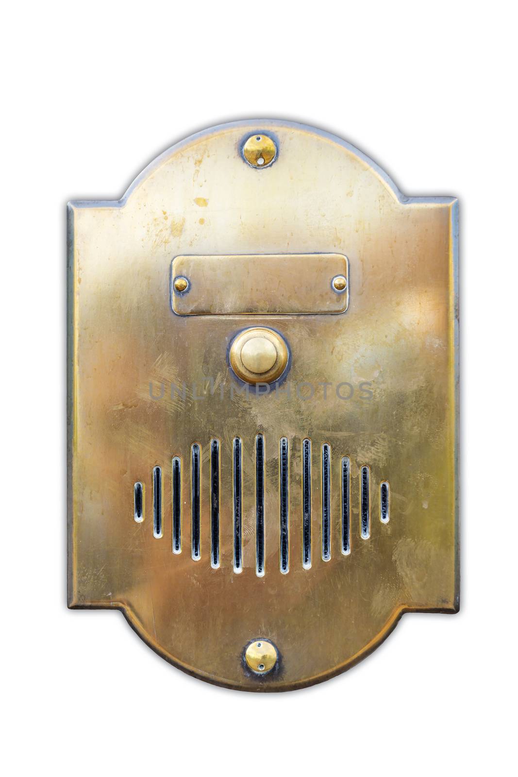 Image of emty old golden door bell nameplate in Tuscany, Italy