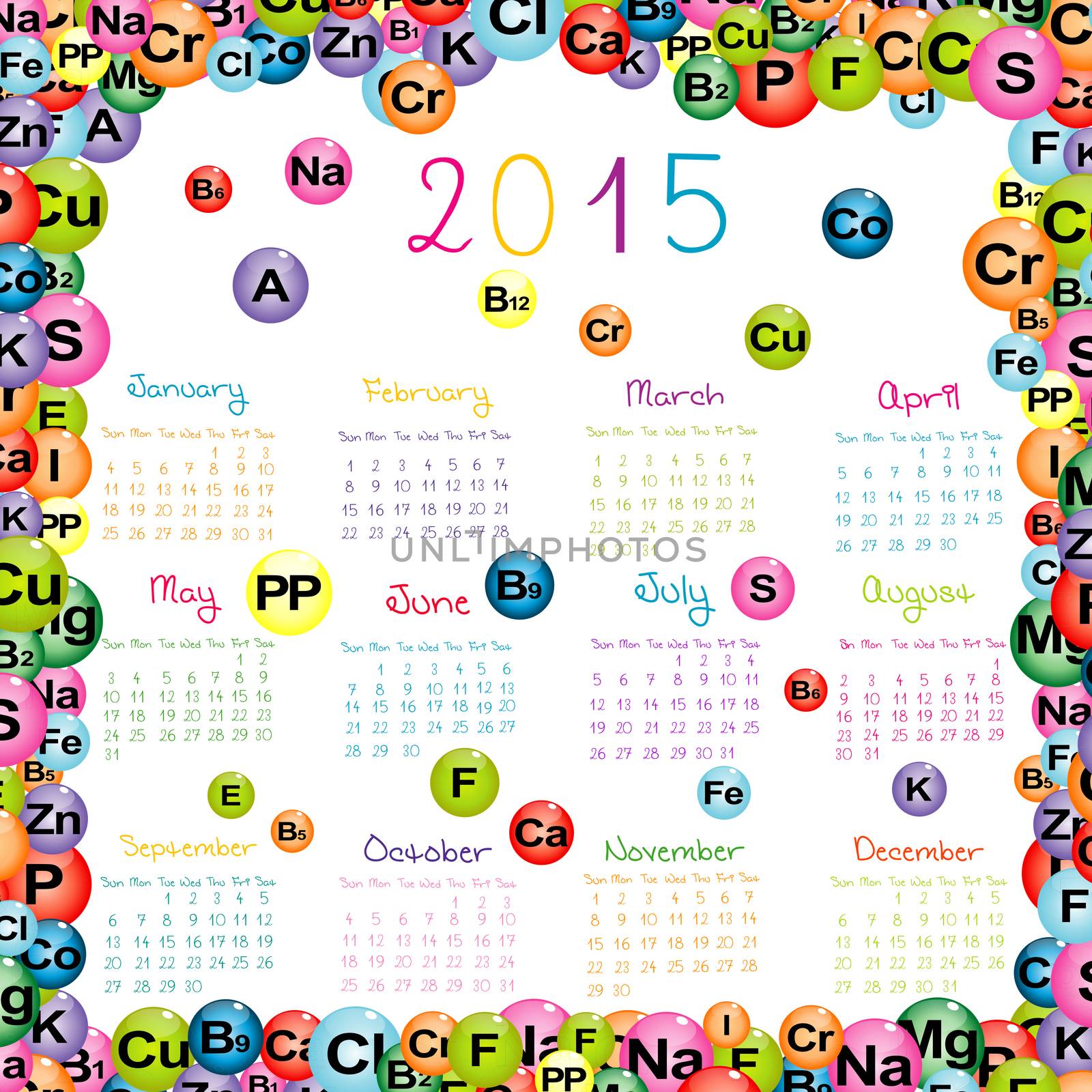 2015 Calendar with chemical formulas of minerals and vitamins by hibrida13