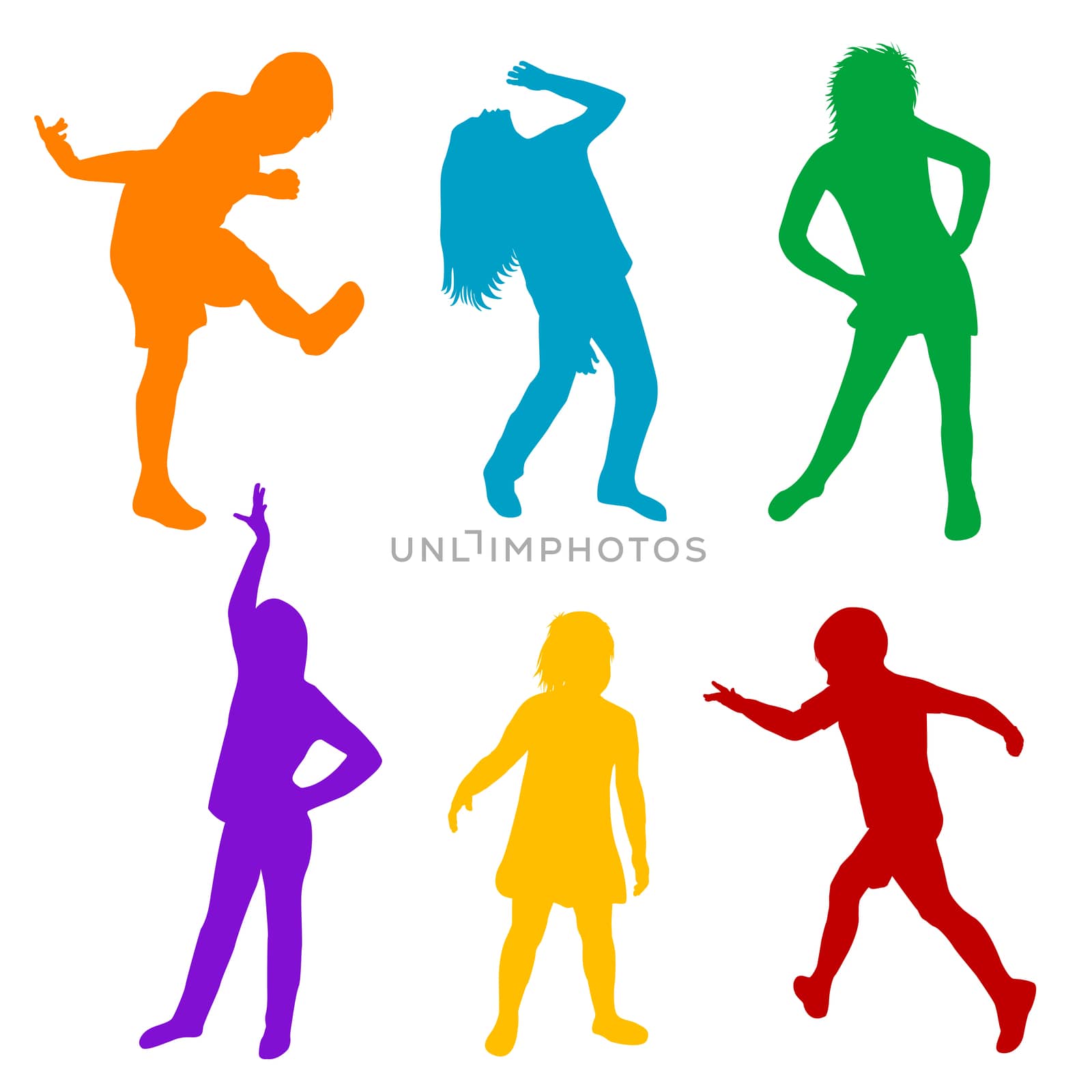 Set of colored silhouettes of children playing by hibrida13