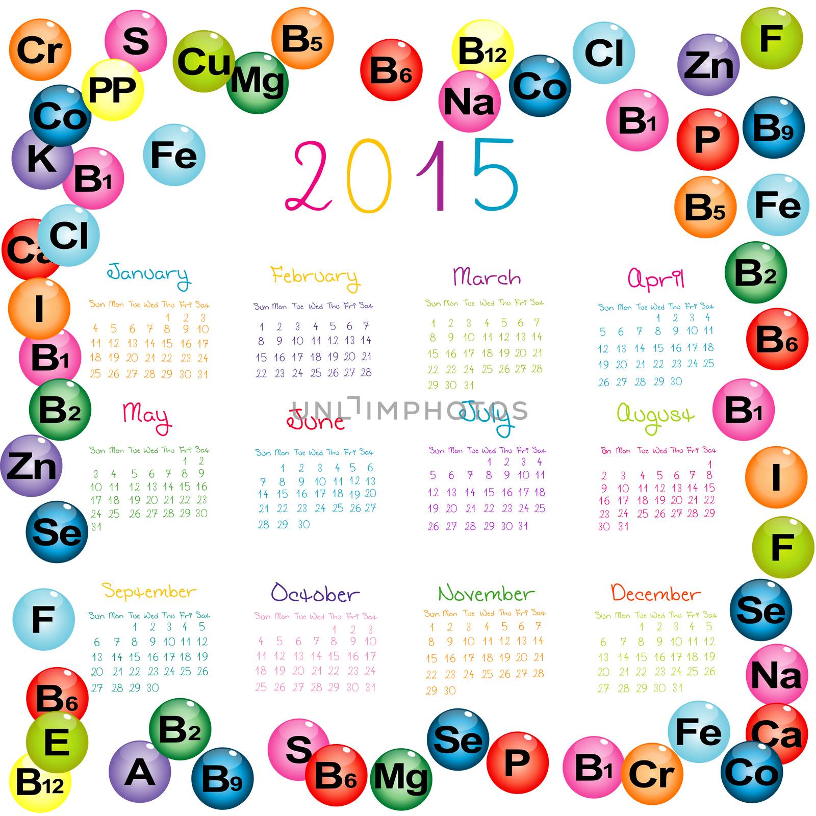 2015 calendar with vitamins and minerals for drugstores and hosp by hibrida13