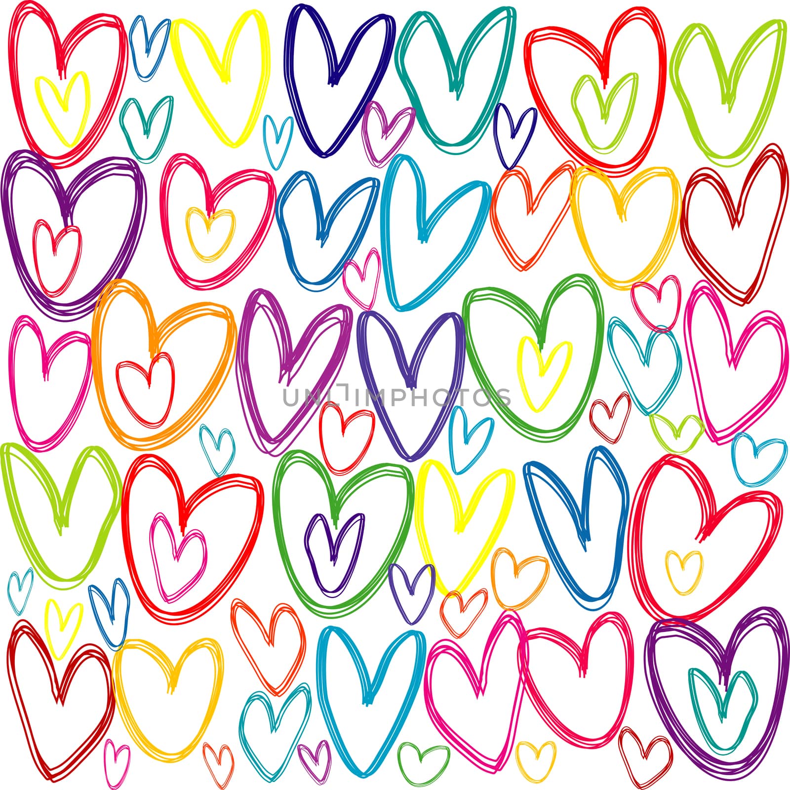 Seamless pattern with colored doodle hearts by hibrida13