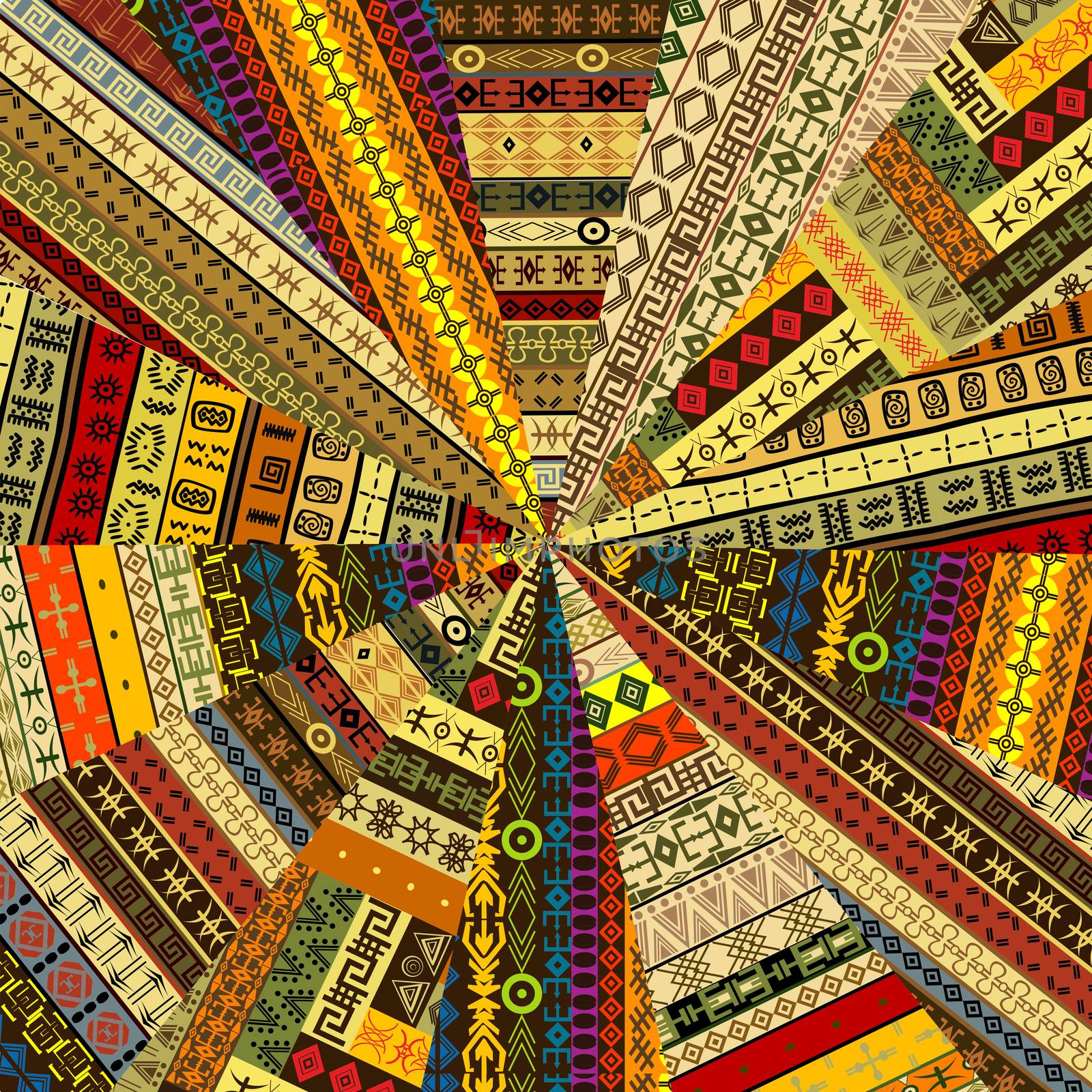 Sunburst made of patchwork fabric witf ethnic motifs by hibrida13