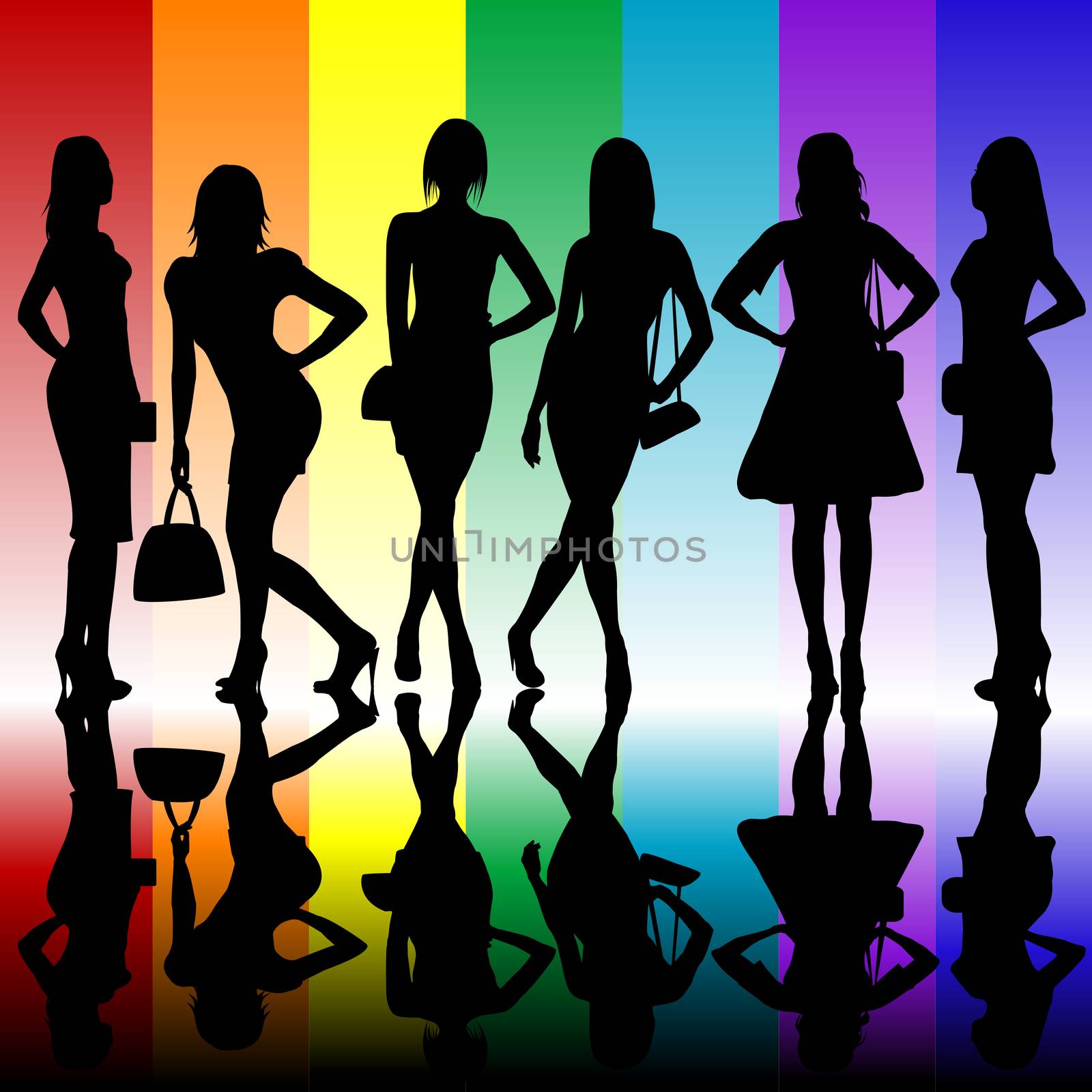 Fashion background with young ladies silhouettes