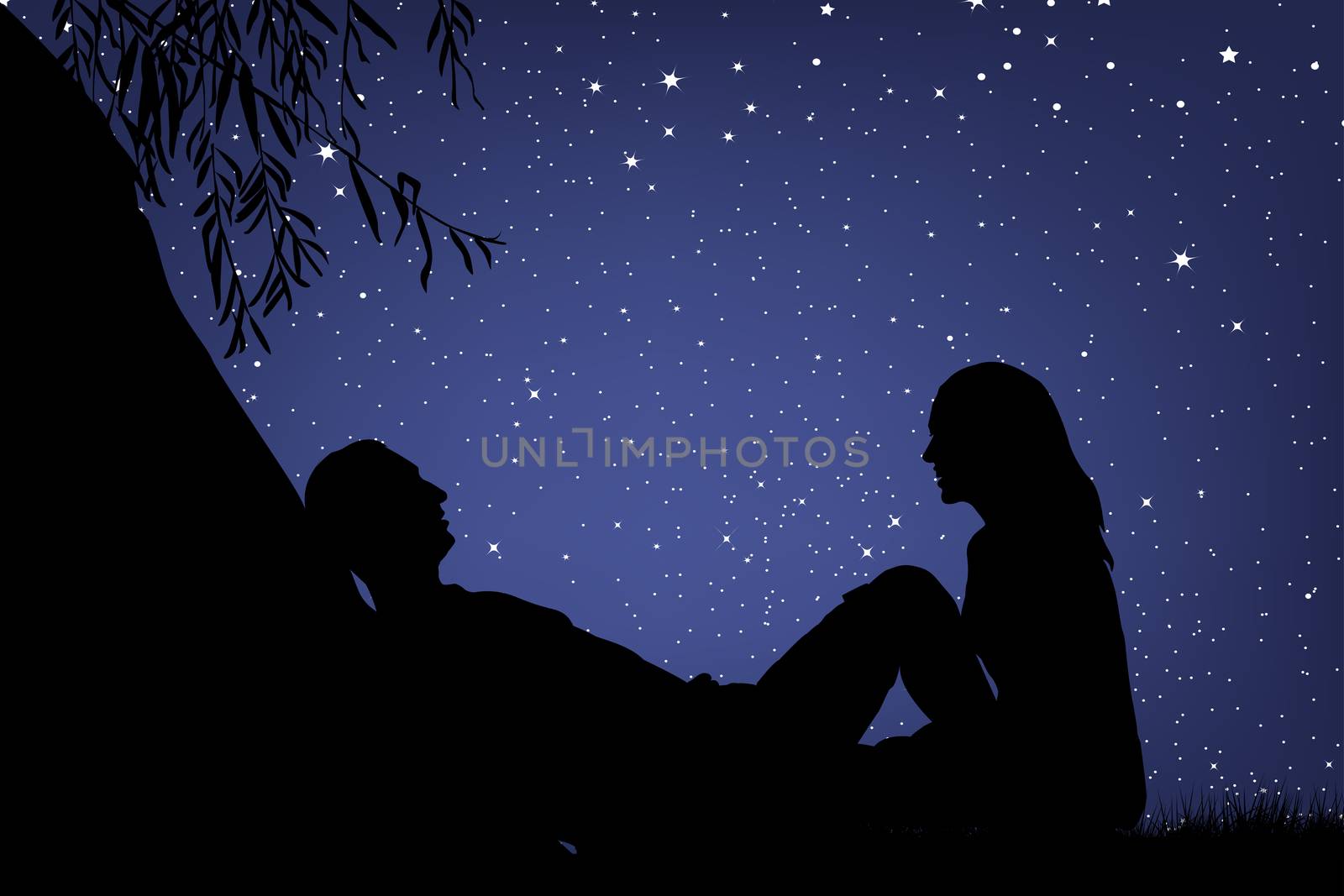 Lovers under night sky