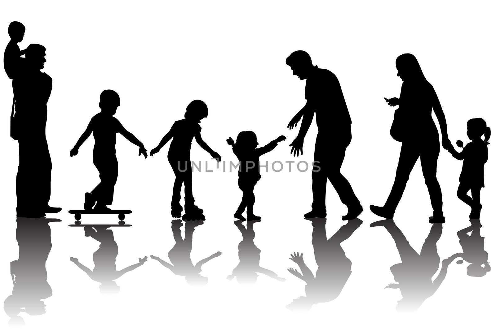 Silhouettes of parents with kids in the park by hibrida13