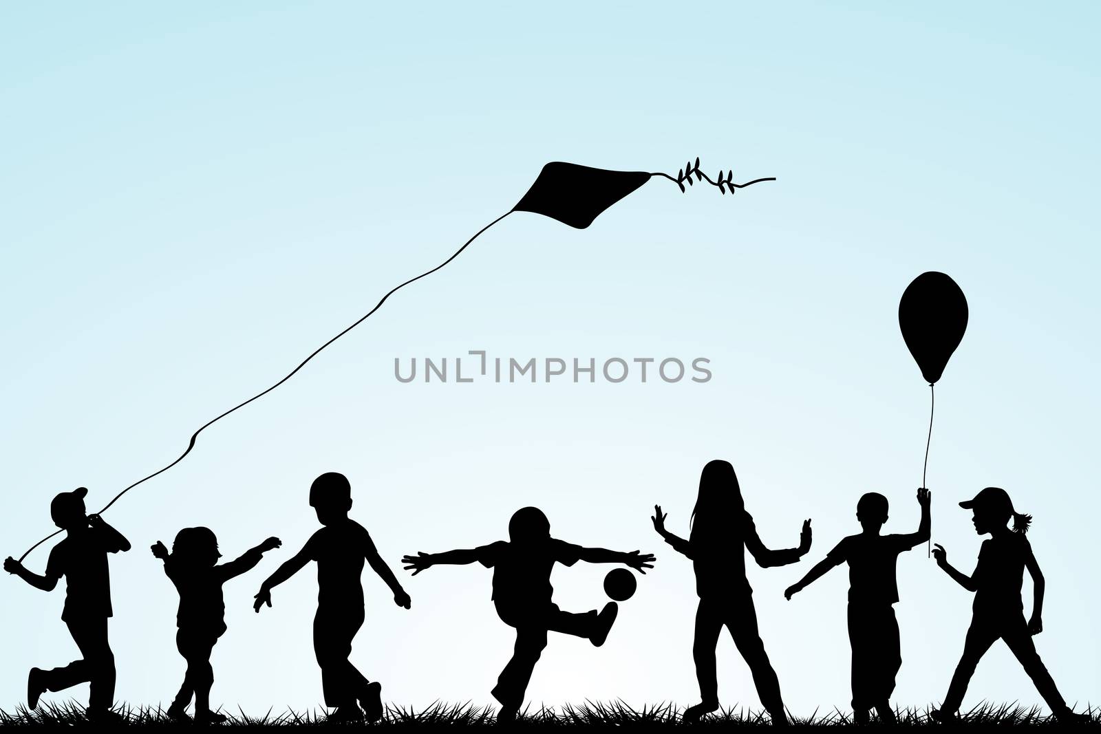 Children silhouettes playing in the park by hibrida13