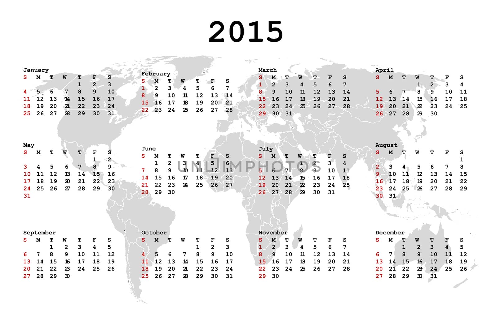 2015 Calendar for agenda with world map