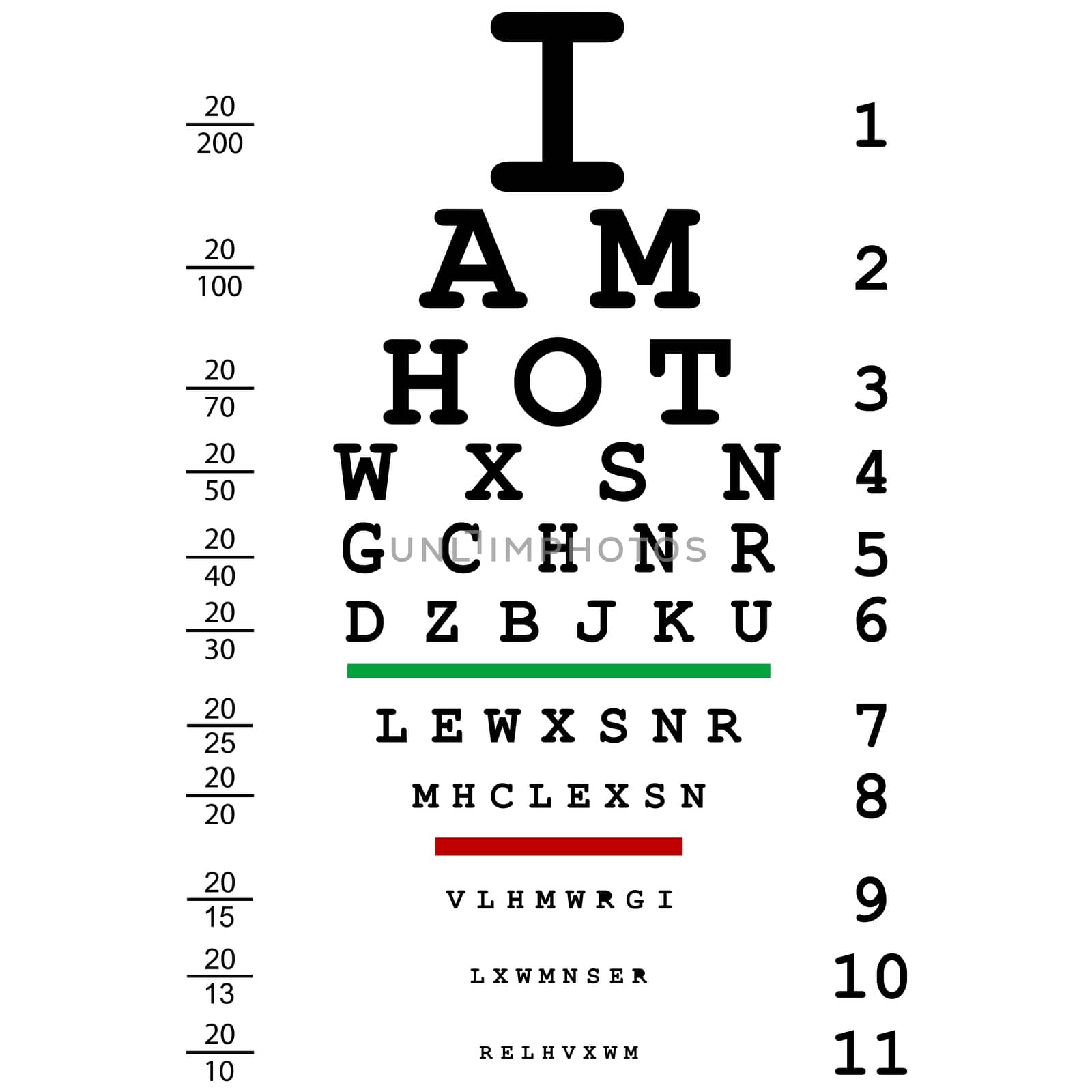 Words I am hot with optical eye test use by doctors