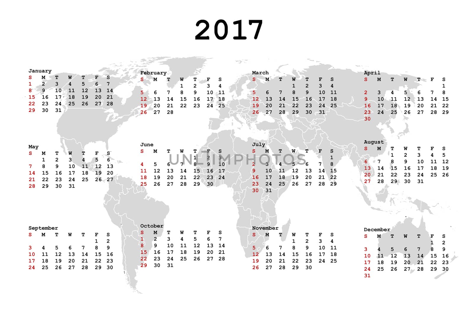 2017 Calendar for agenda with world map by hibrida13