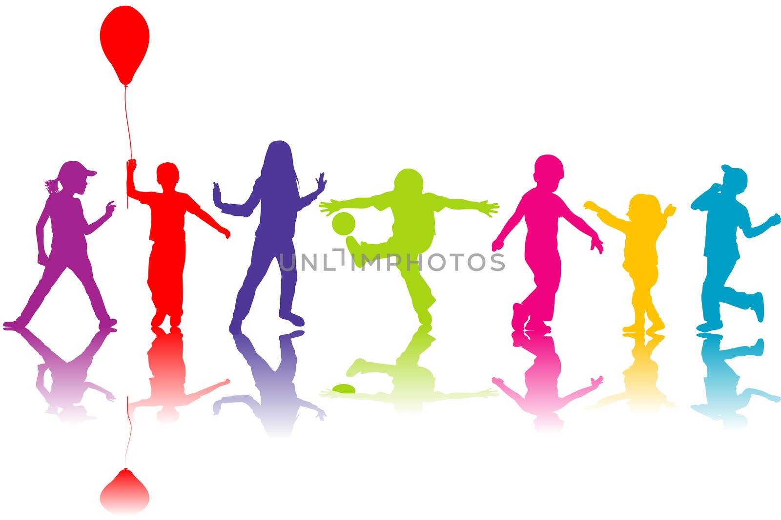 Colored silhouettes of children playing