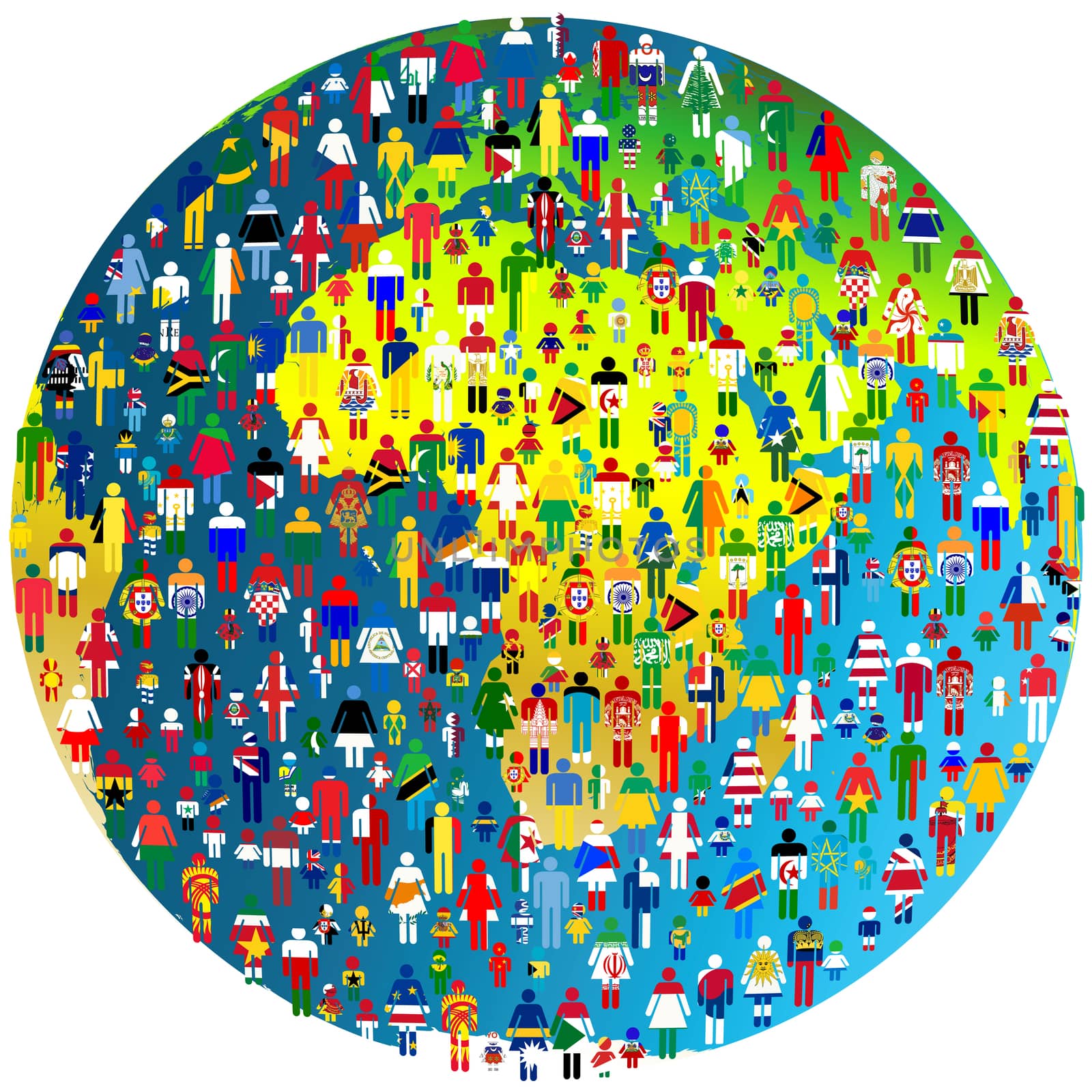 Peace concept with Earth Globe and people patterned in flags by hibrida13