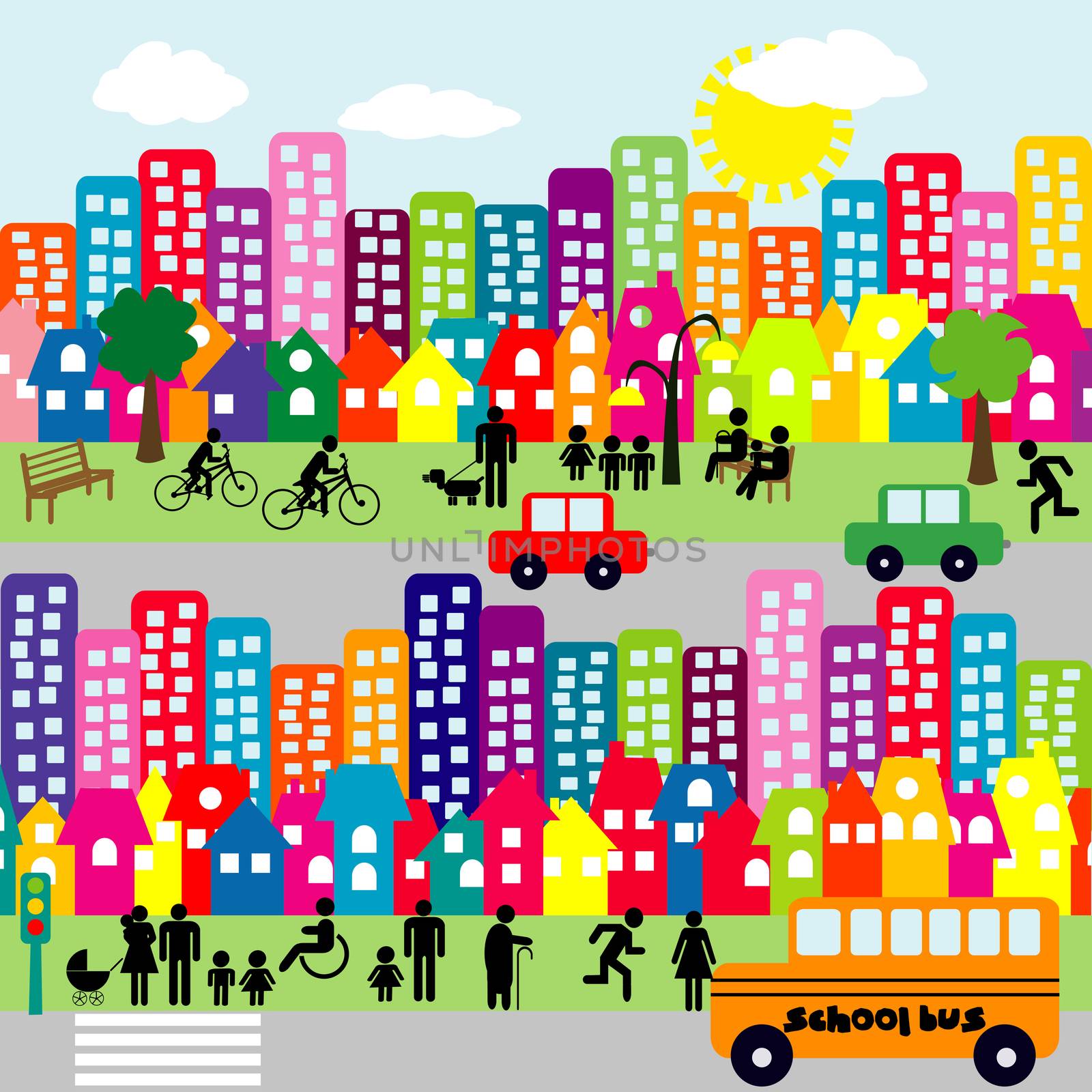 Cartoon city with people pictograms by hibrida13