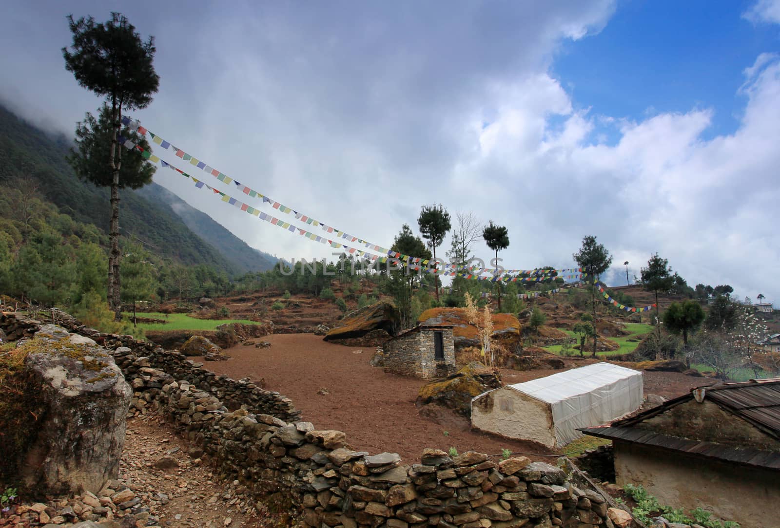 clouds on the mountains Himalayas, Koshigaun village, Nepal