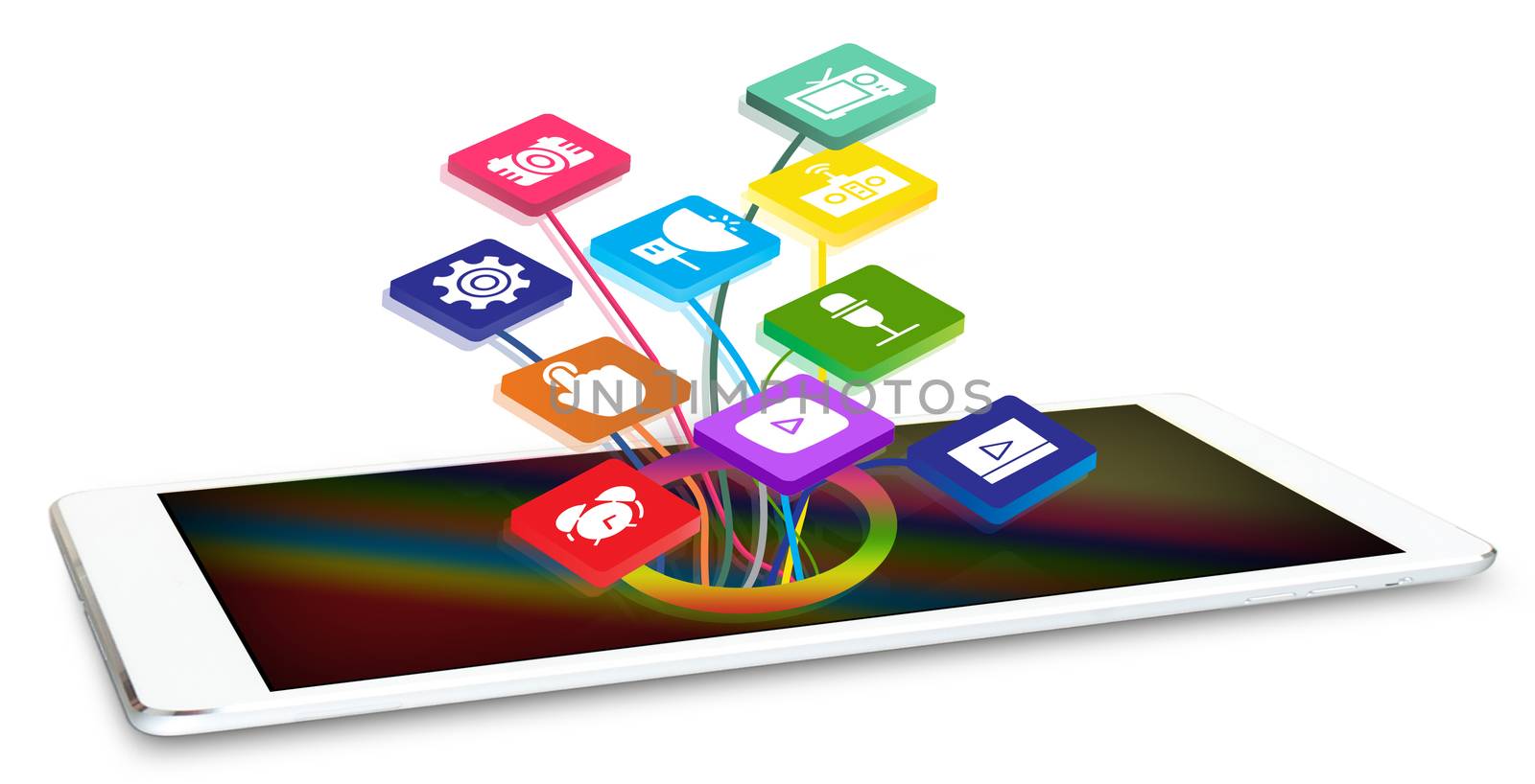 Tablet with application icons by stockyimages