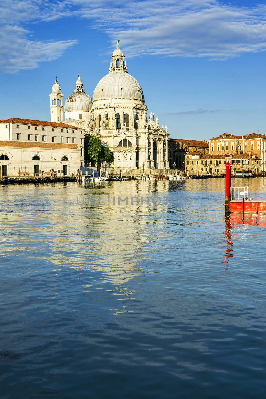 Gondola on Canal Grande with Basilica di Santa Maria della Salute in the background, Venice, Italy 