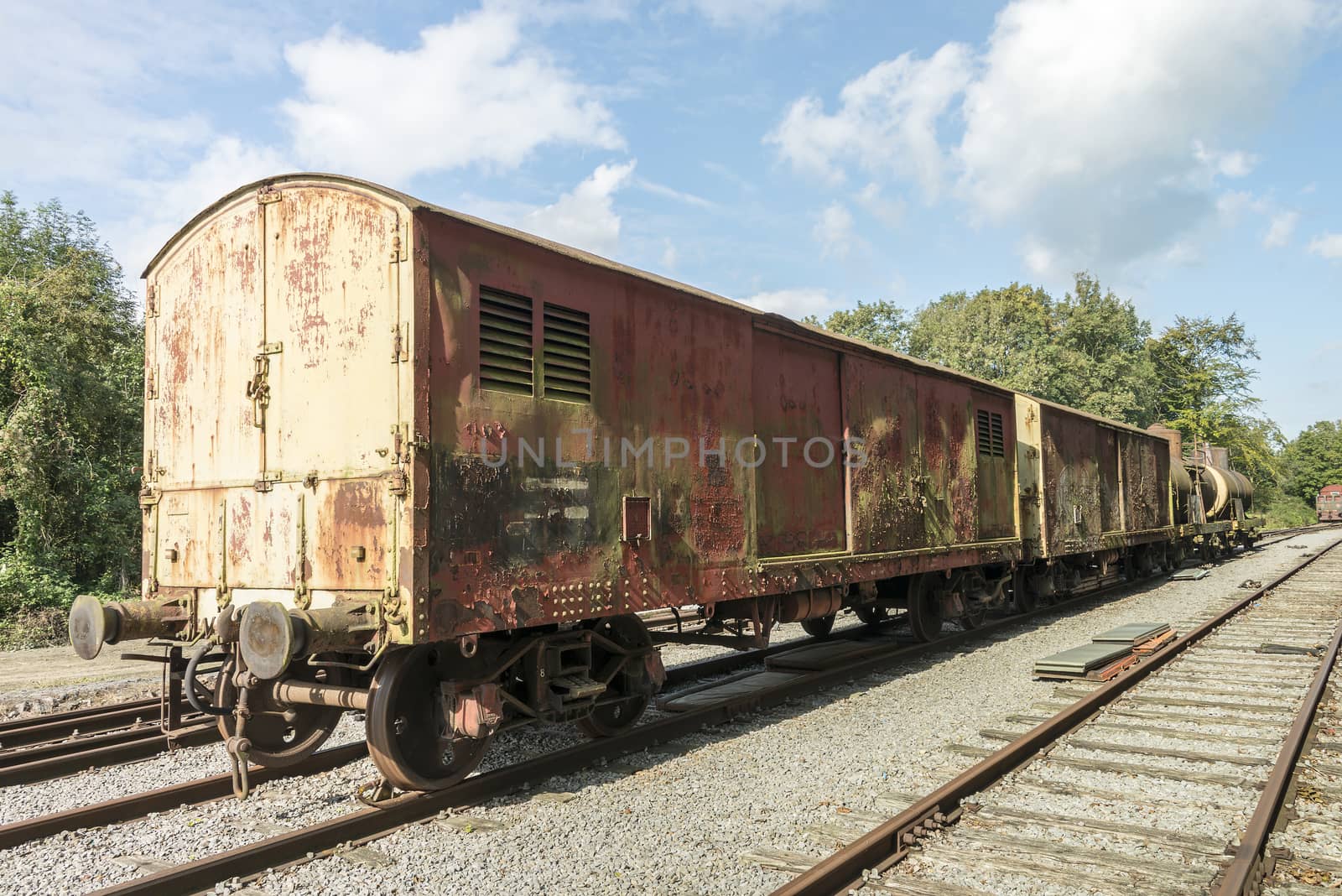 old rusted train at trainstation hombourg in belgium