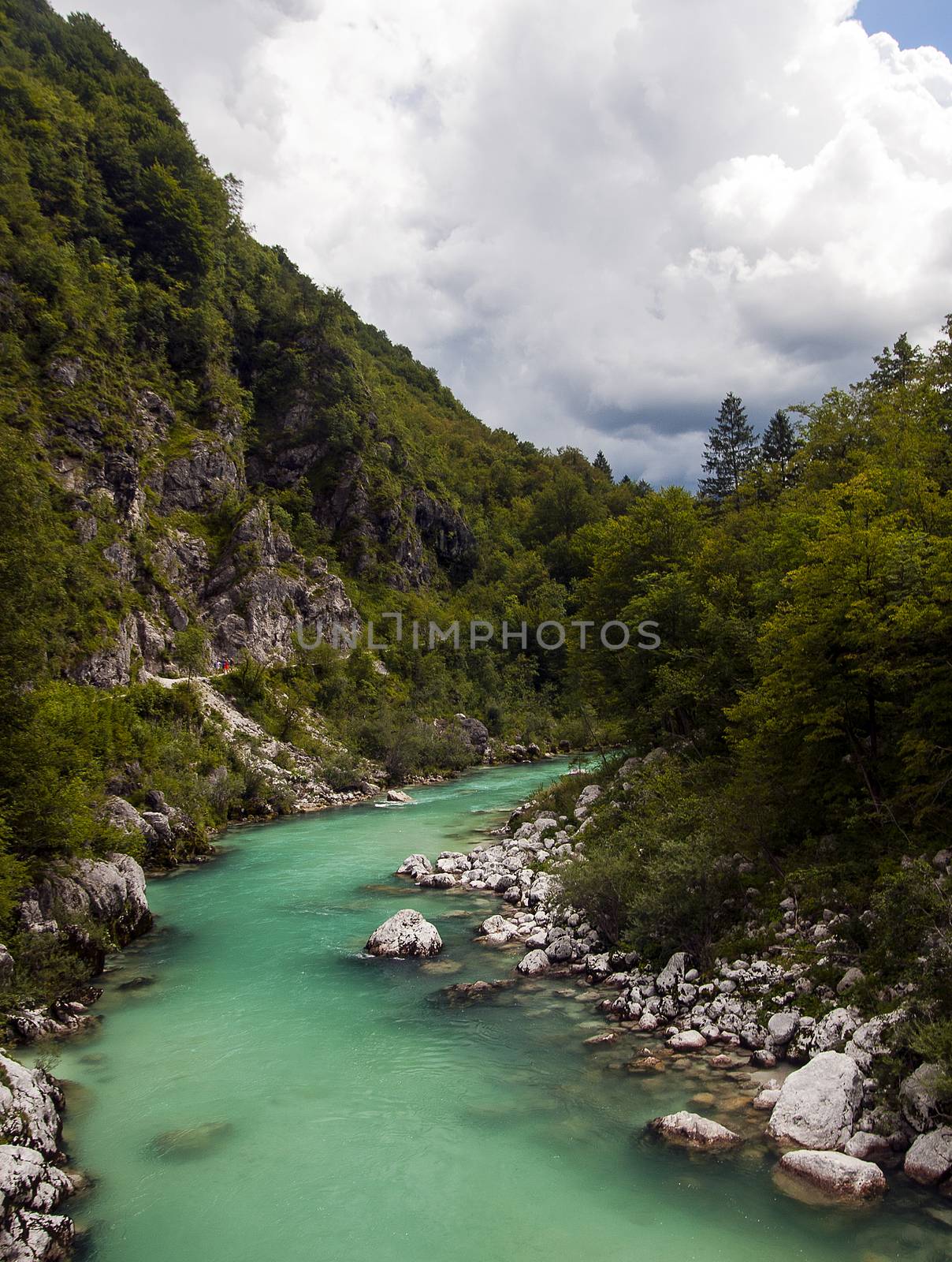 Soca, alpine river in Slovenia, central europe by hakfin