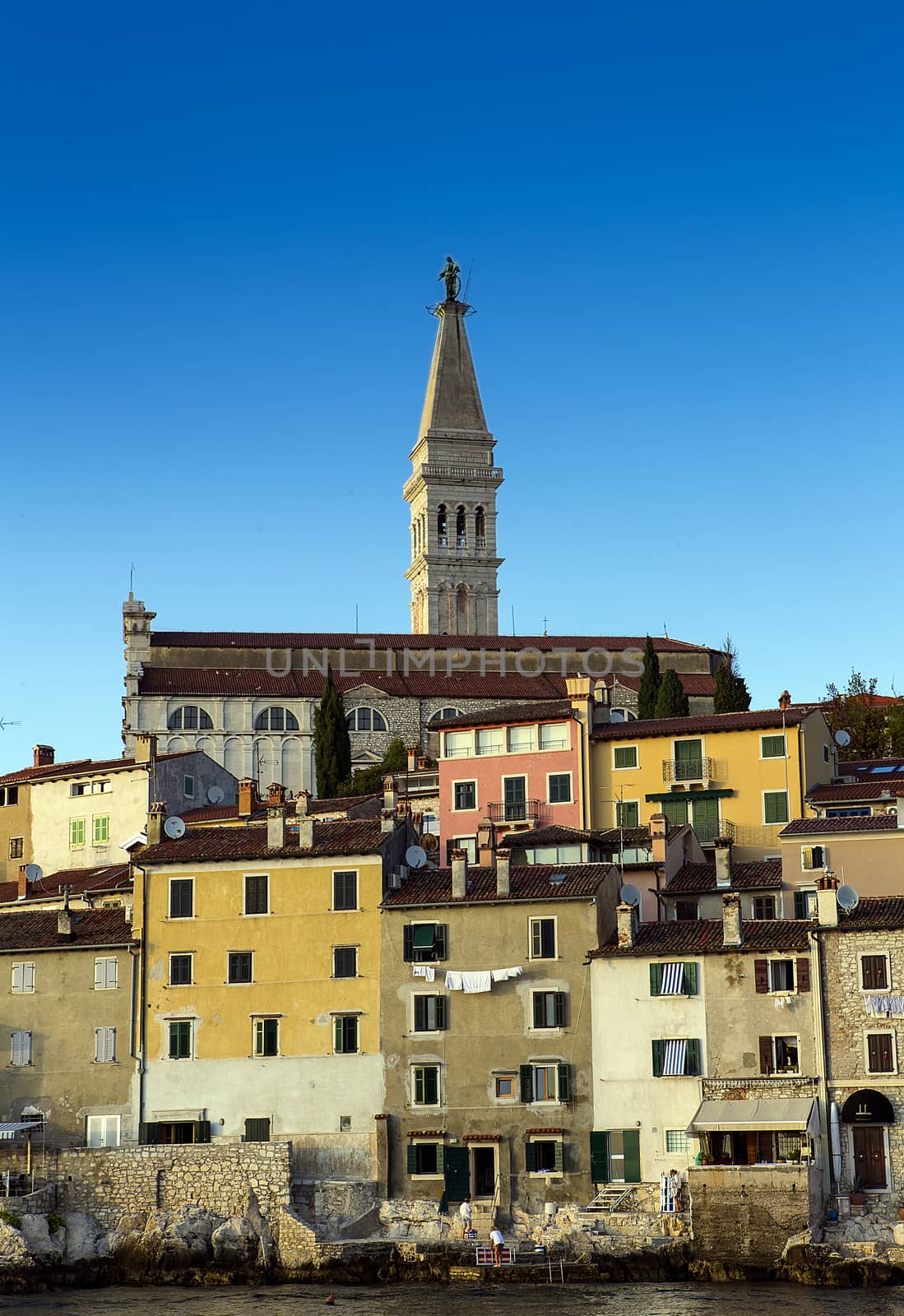 the church tower standing over town of Rovinj