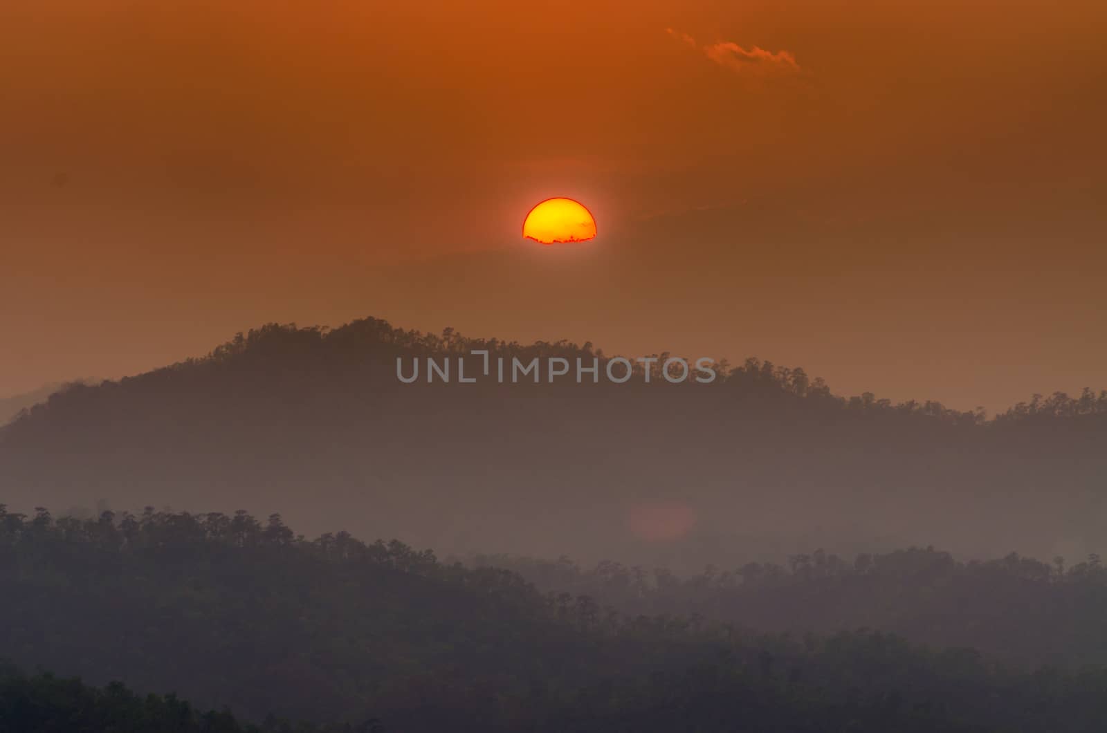 The sunset time and mountain at Wat Phra That Doi Kong Mu. Mae H by gigsuppajit