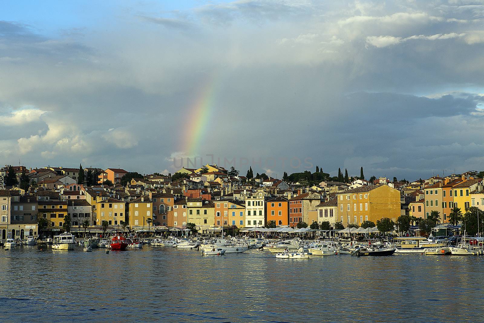 panoramic view of Rovinj city harbor