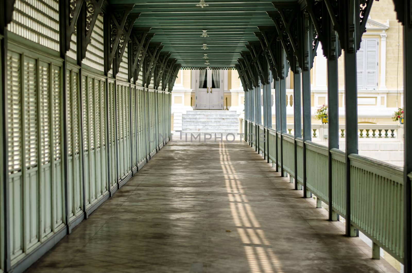 Corridor in summer royal palace of bang pa in.In-ayutthaya-tha iland