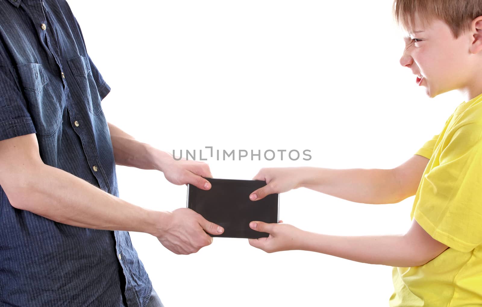 Fight for Tablet Computer Isolated on the White Background