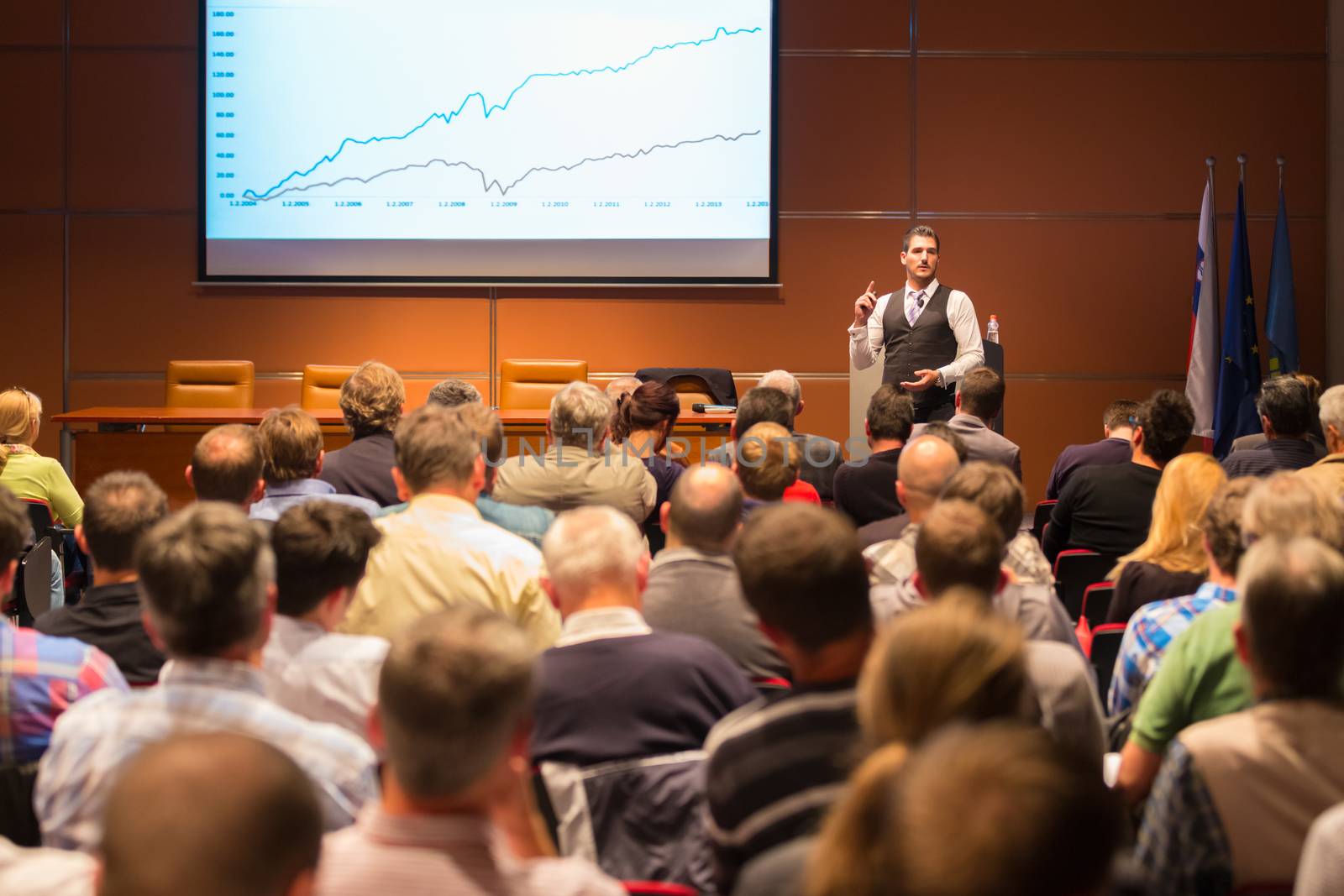 Speaker at Business Conference and Presentation. Audience at the conference hall. Business and Entrepreneurship.