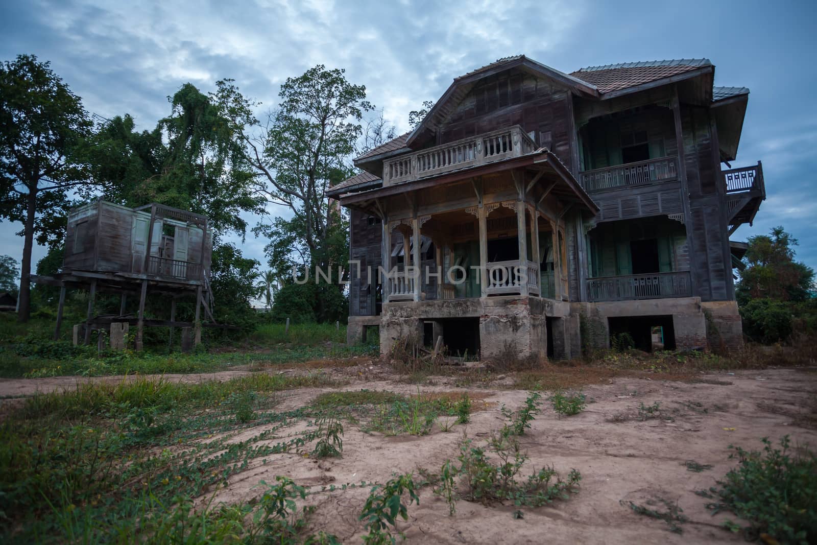 abandoned old house on twilight