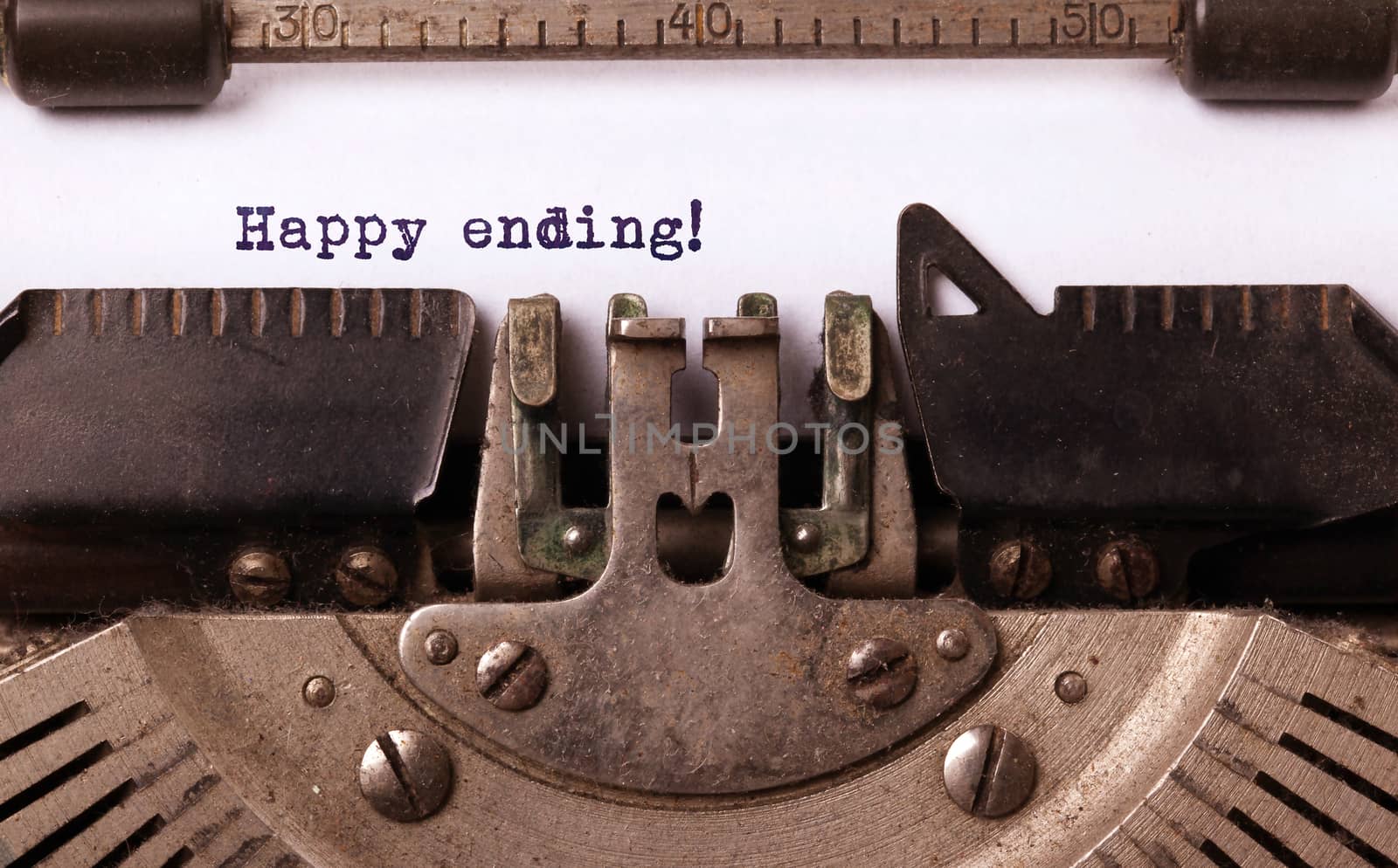 Vintage inscription made by old typewriter, happy ending