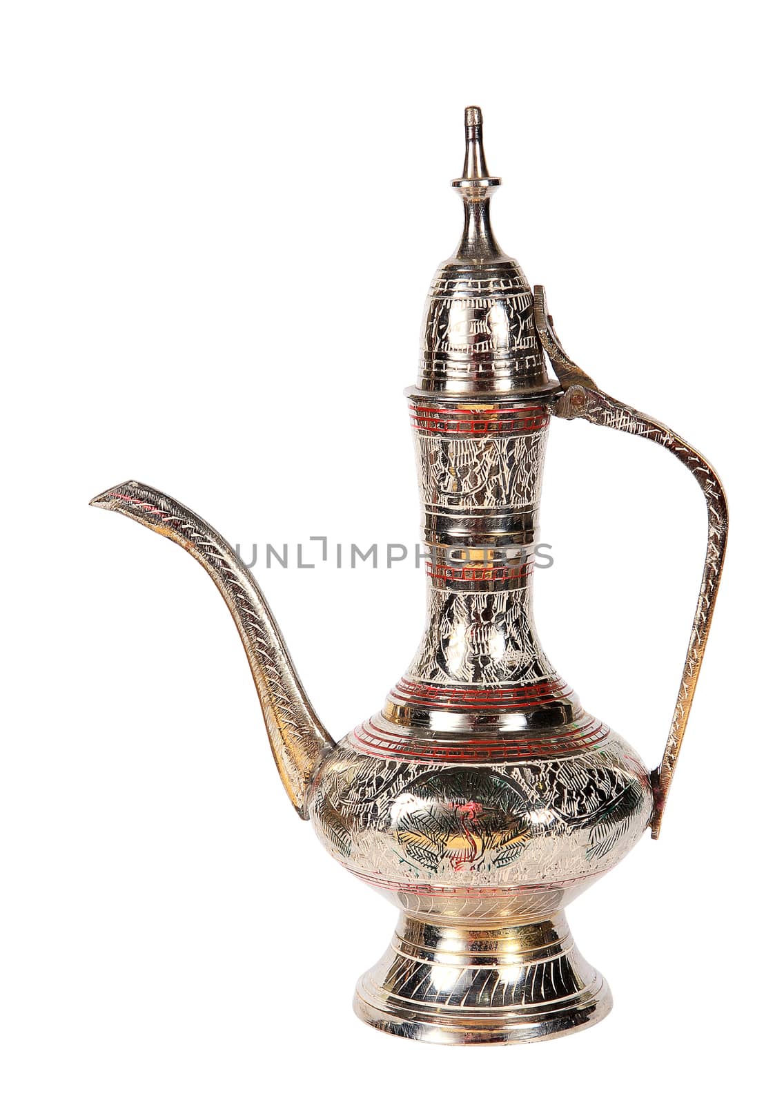 Indian old metal teapot on a white background (Surahi)
