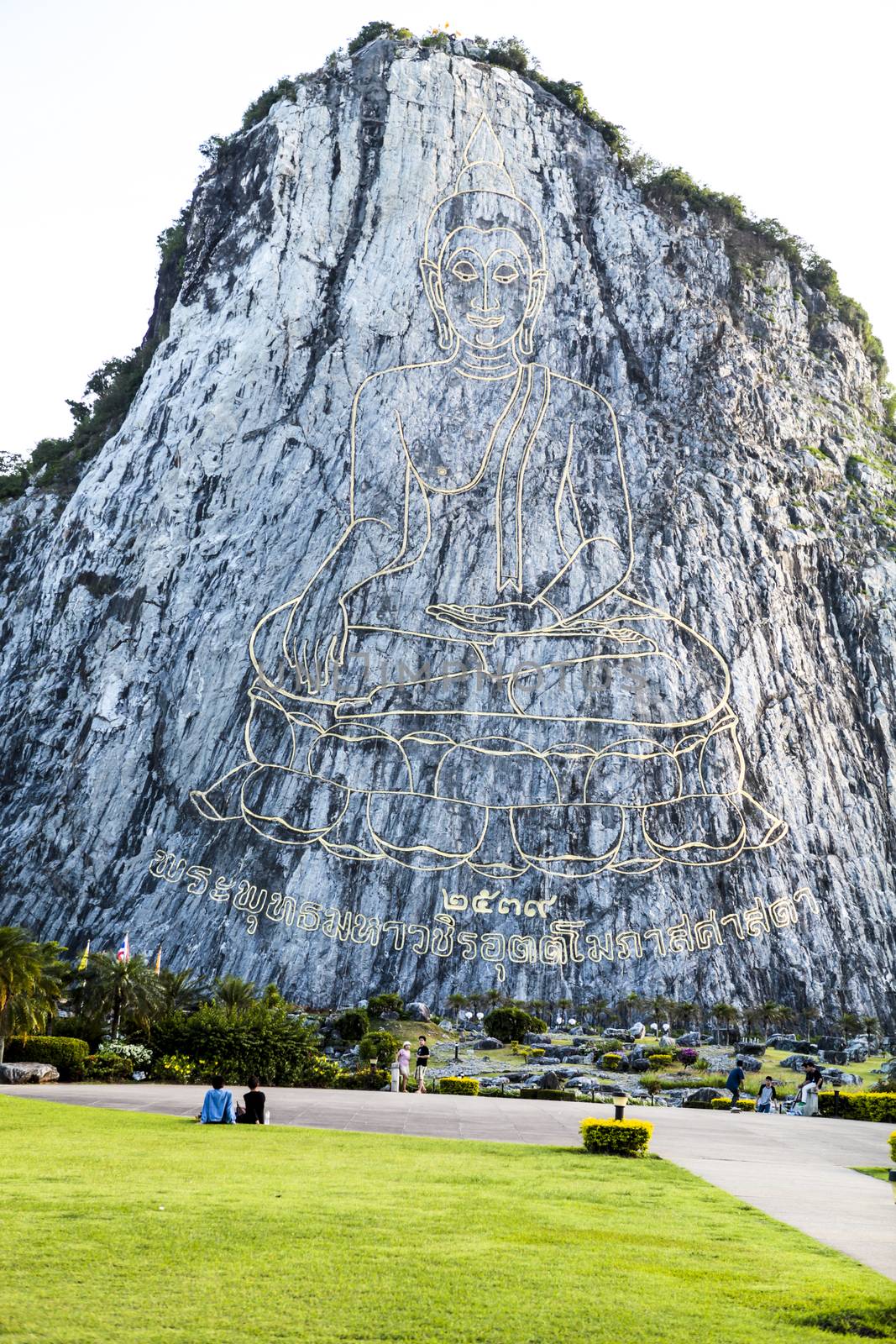 Khao Chi Chan cliff carved with laser to the Buddha.