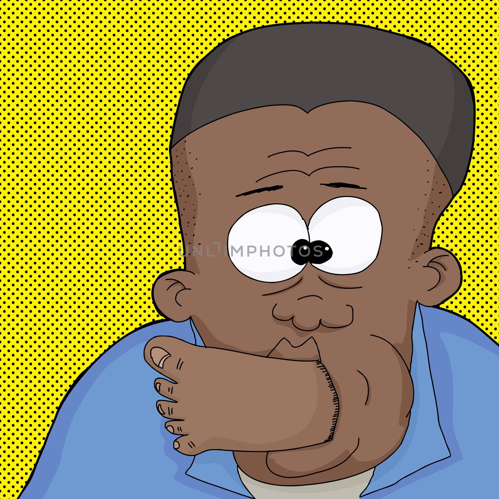 Cartoon of Black man with foot in mouth