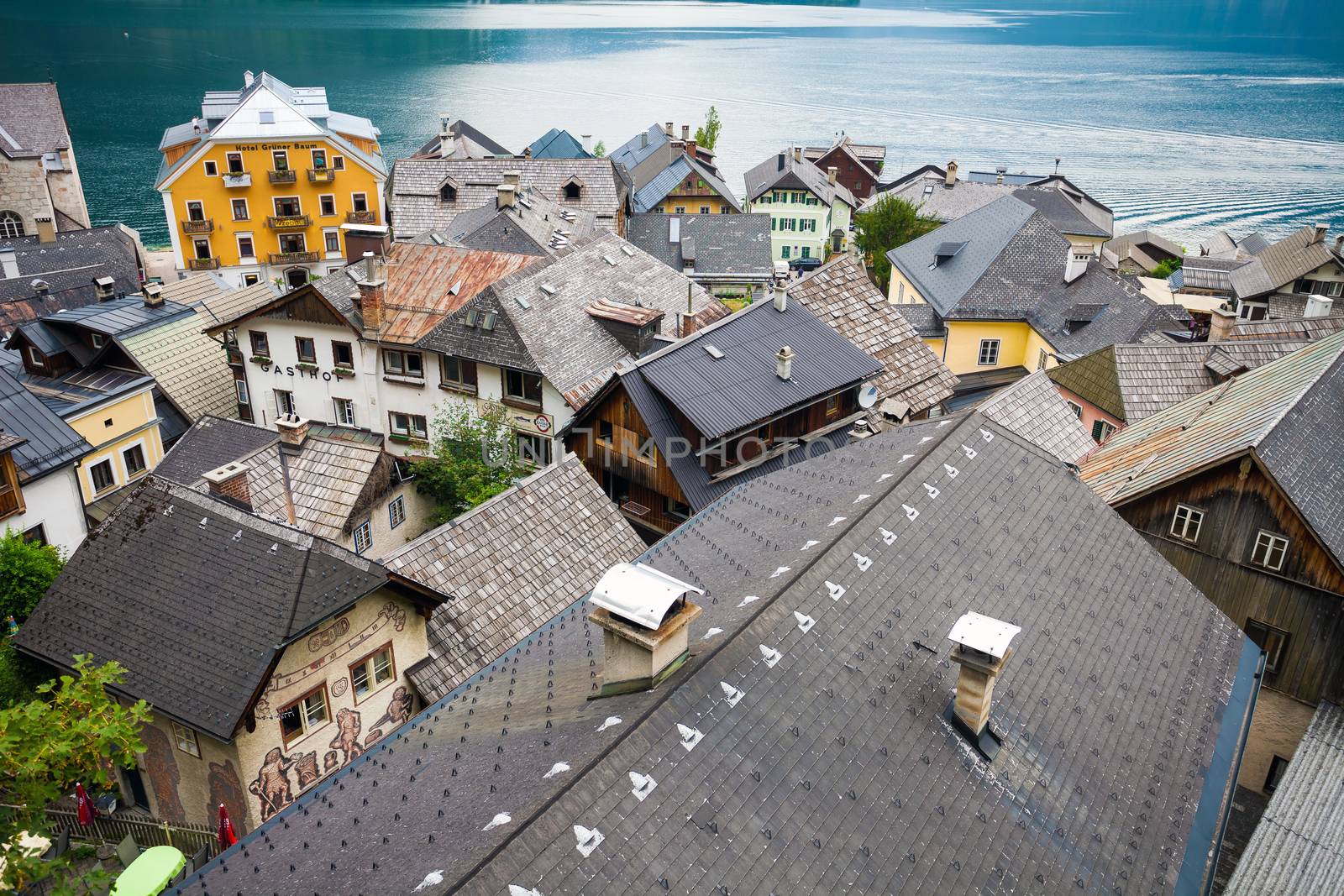 View of Hallstatt village tradidional rooftops, Austria