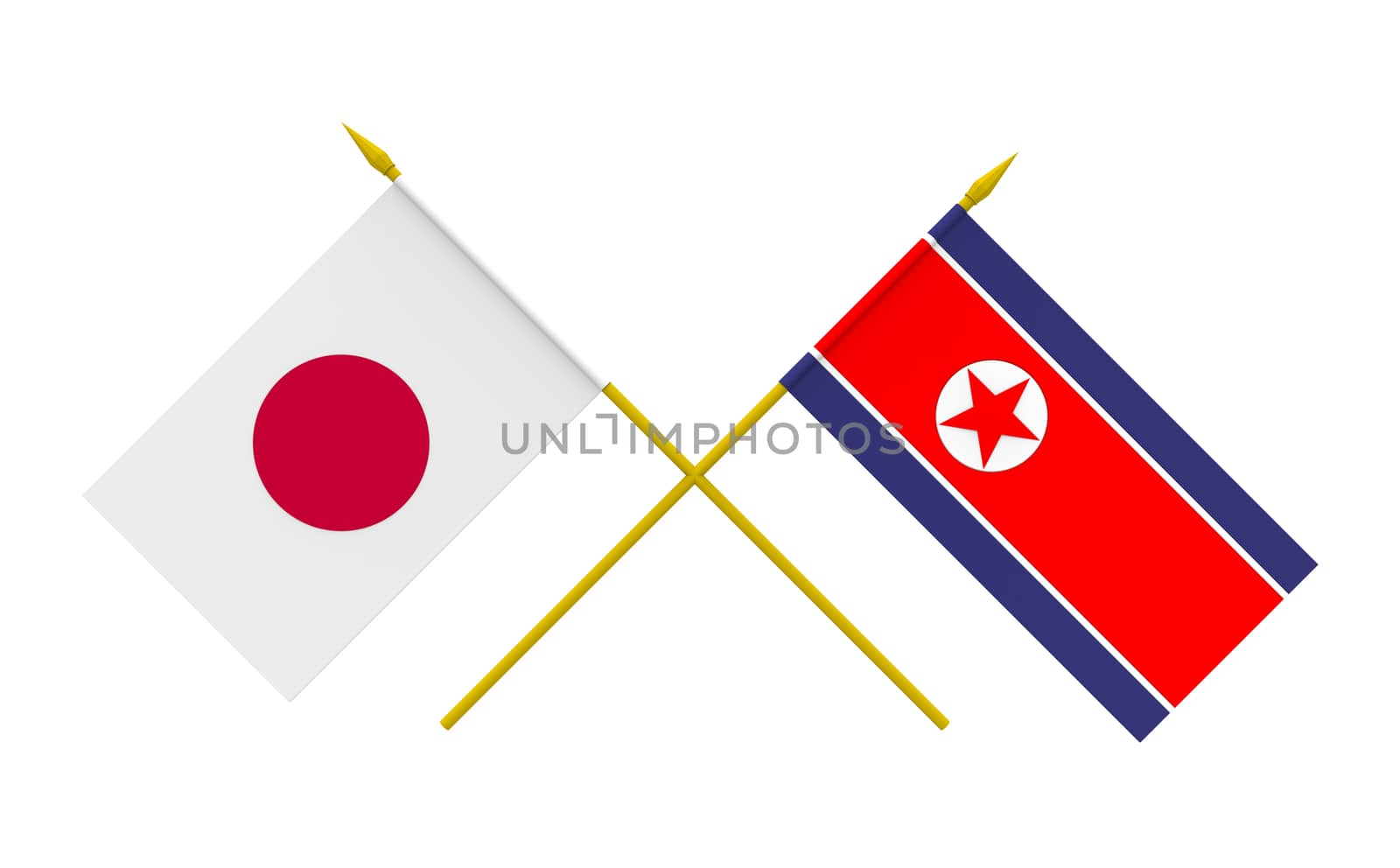 Flags of North Korea and Japan, 3d render, isolated