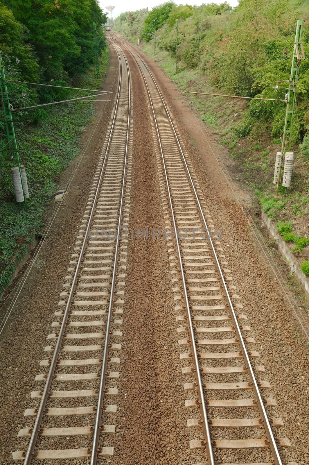 A pair of railway tracks viewed from above