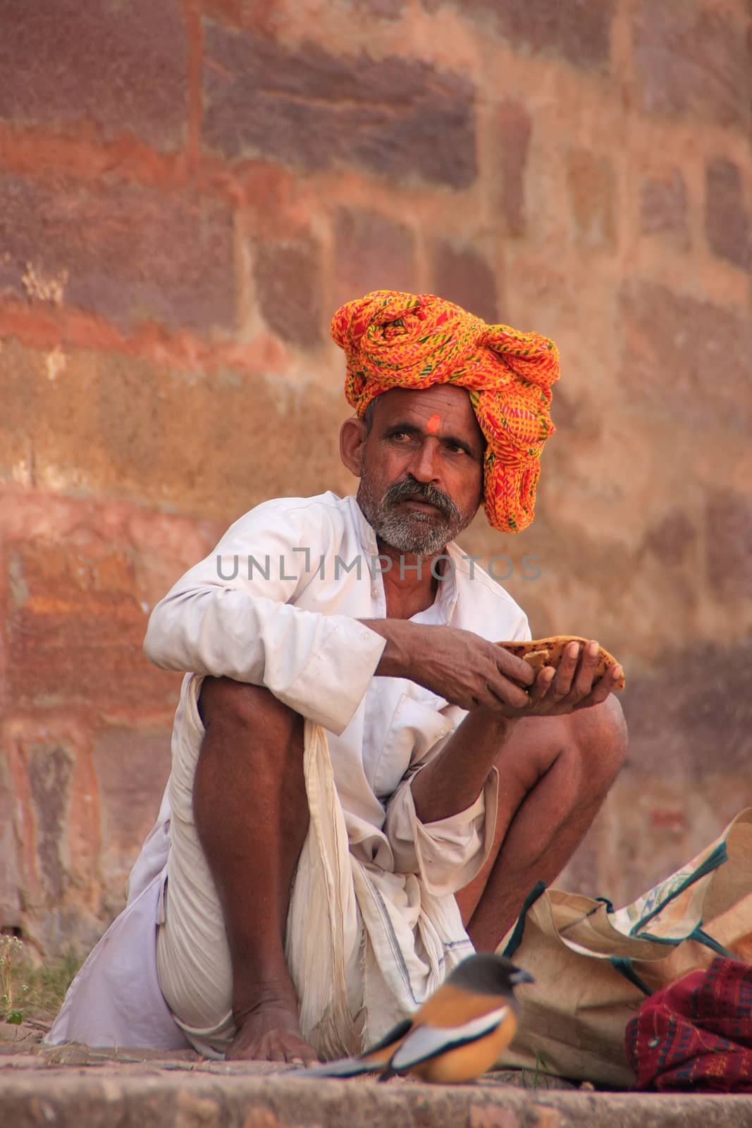 Indian man sitting at Ranthambore Fort, India by donya_nedomam