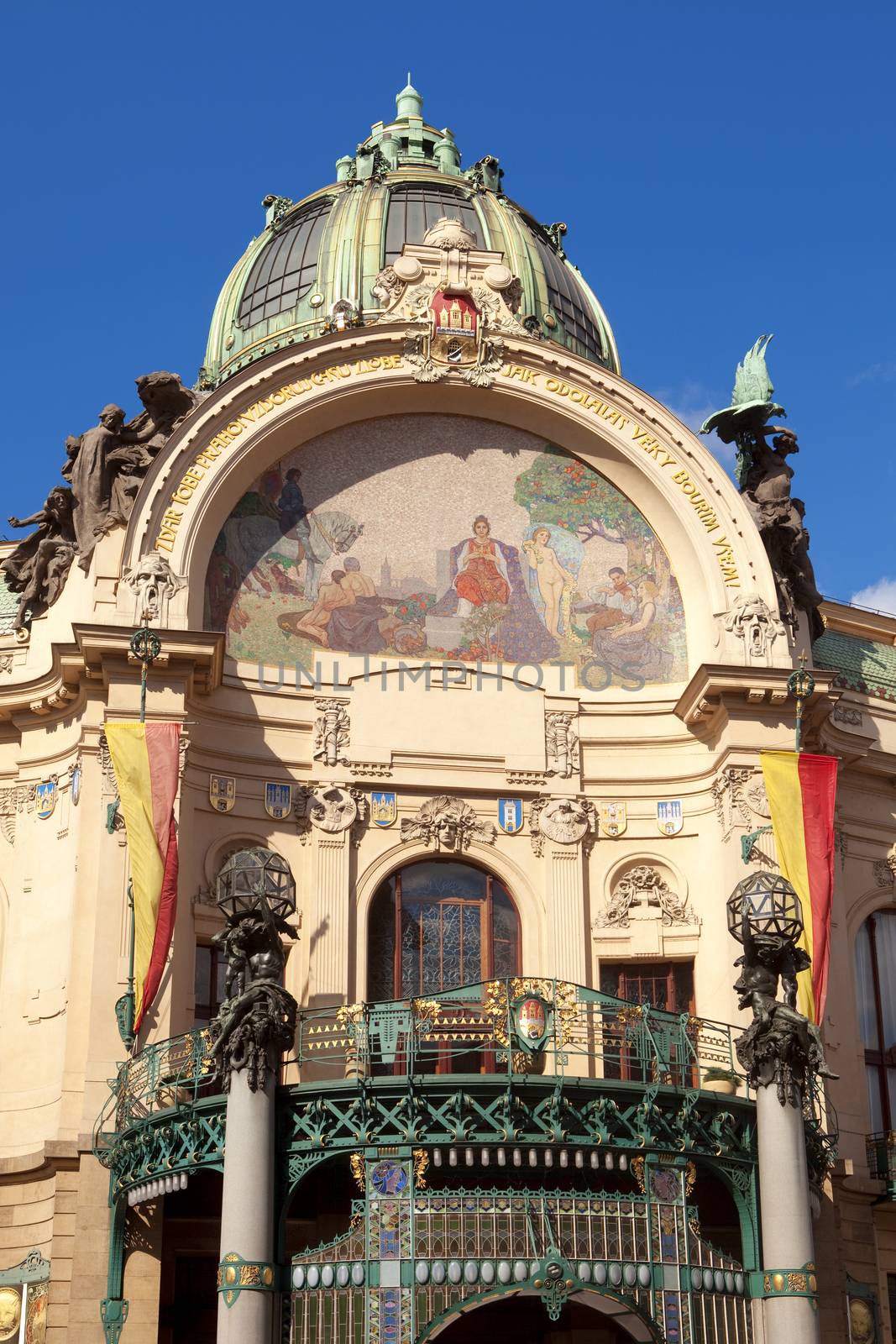 czech republic, prague - municipal house - art nouveau decoration of exterior