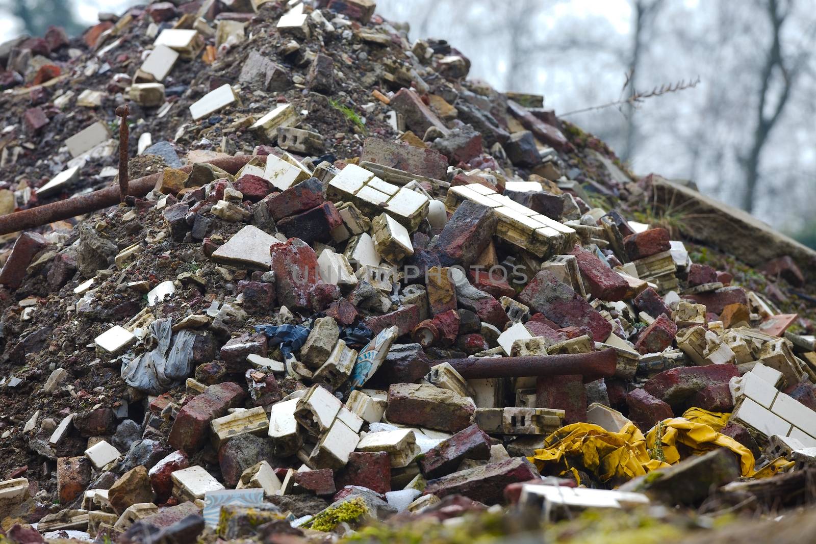 Pile of debris of a destroyed building