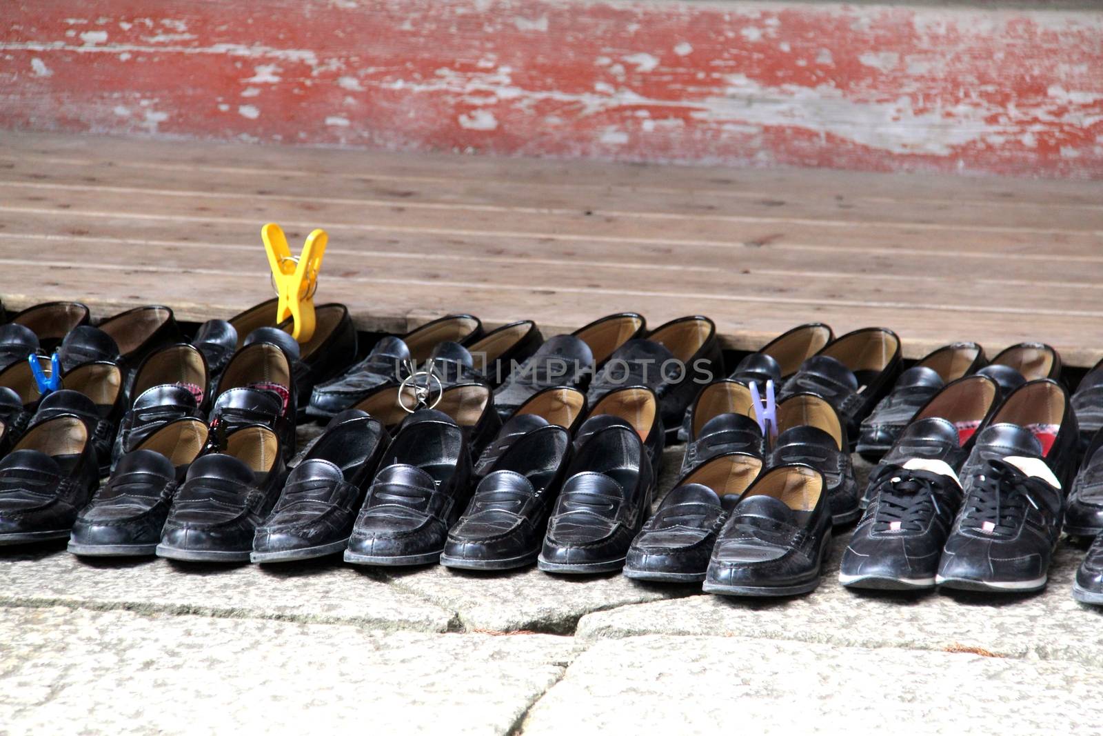 Photo shows details of Japanese temple shoes.